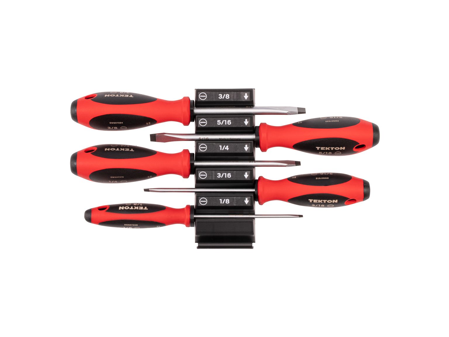Top view of Tekton black screwdriver set. Item #DWA90100