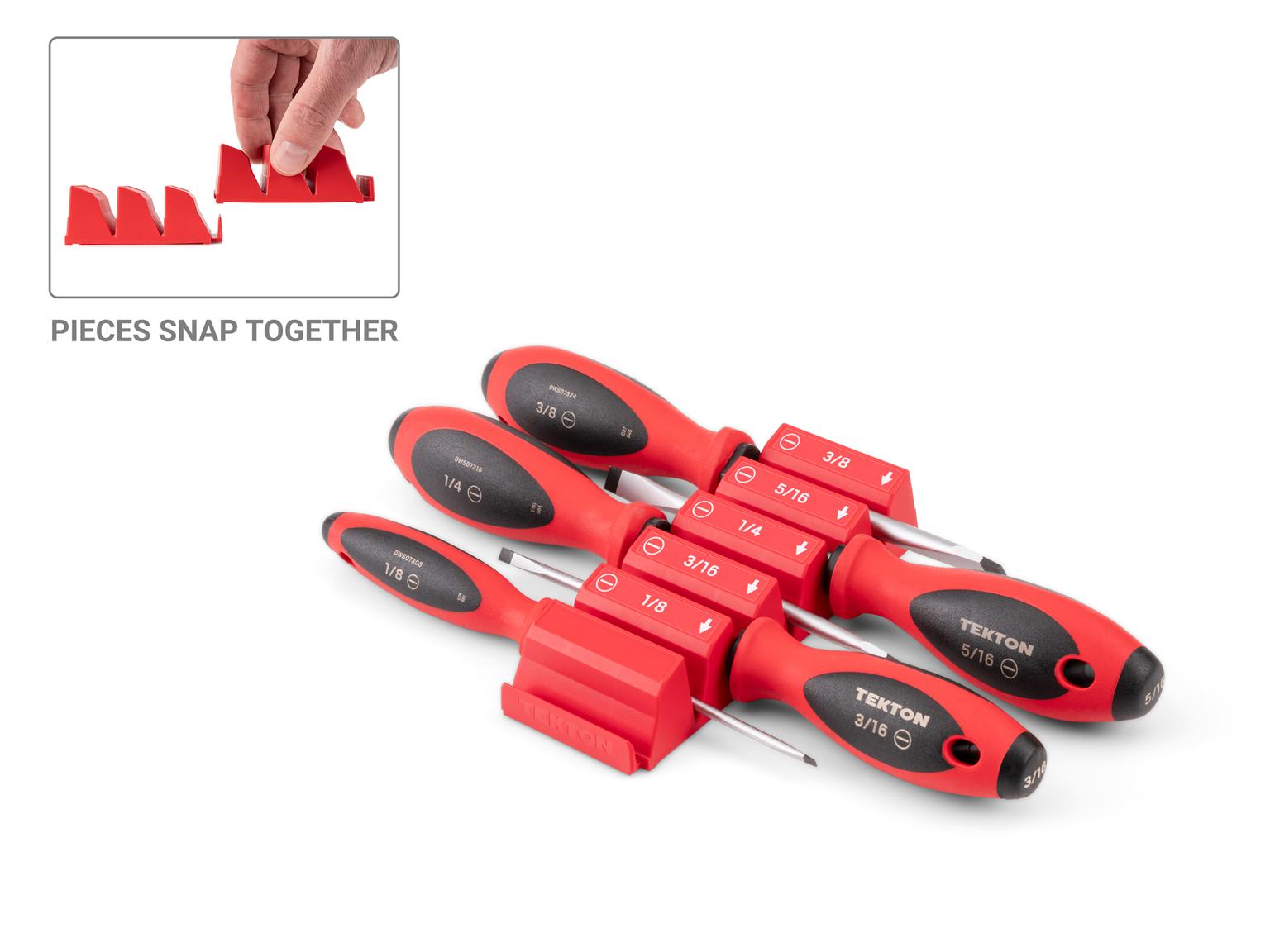 TEKTON Slotted Screwdriver Set with Red Modular Organizers - 4 Inch Shanks, 5-Piece (1/8 - 3/8 in.)
