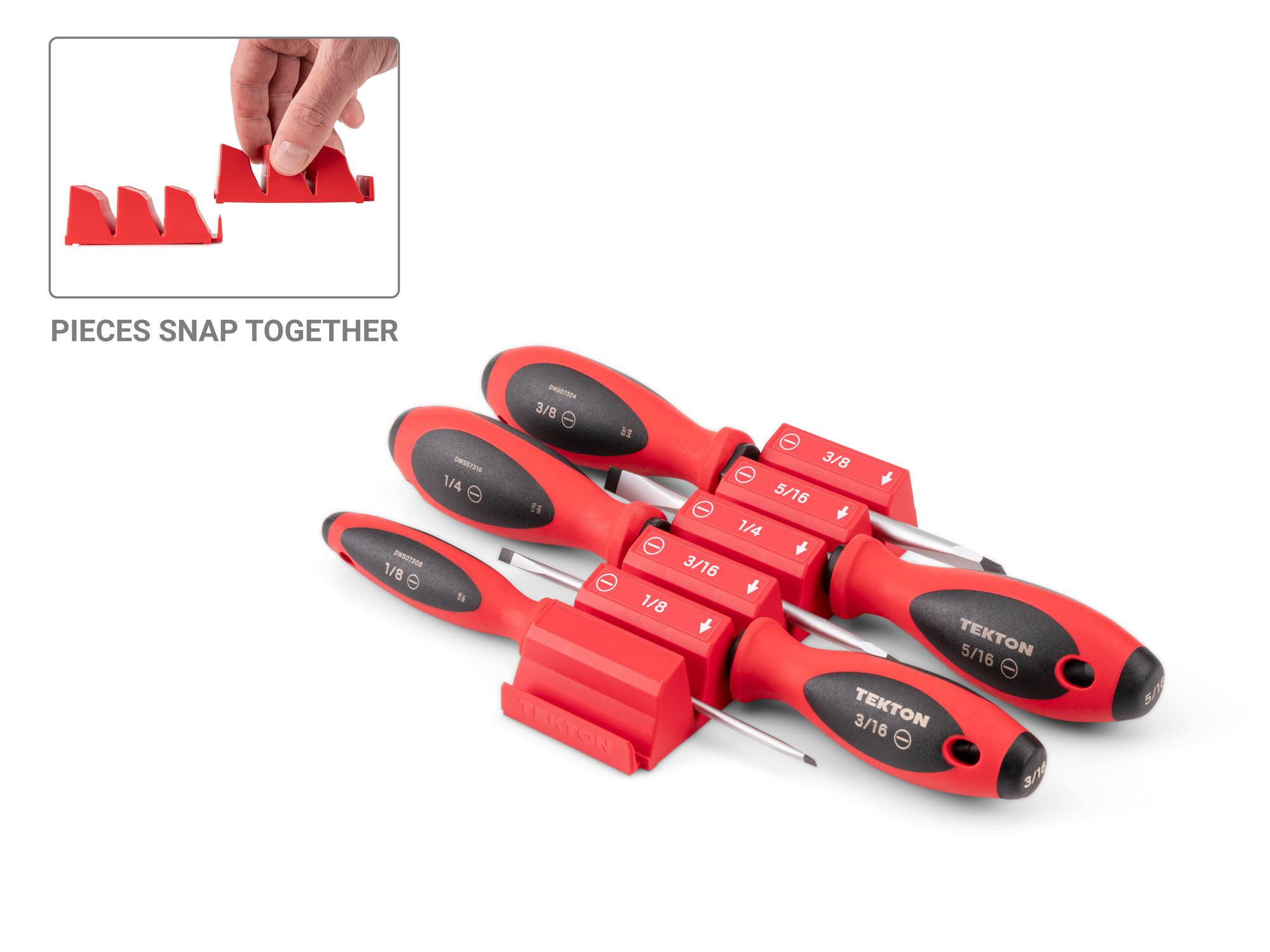 TEKTON Slotted Screwdriver Set with Red Modular Organizers - 4 Inch Shanks, 5-Piece (1/8 - 3/8 in.)