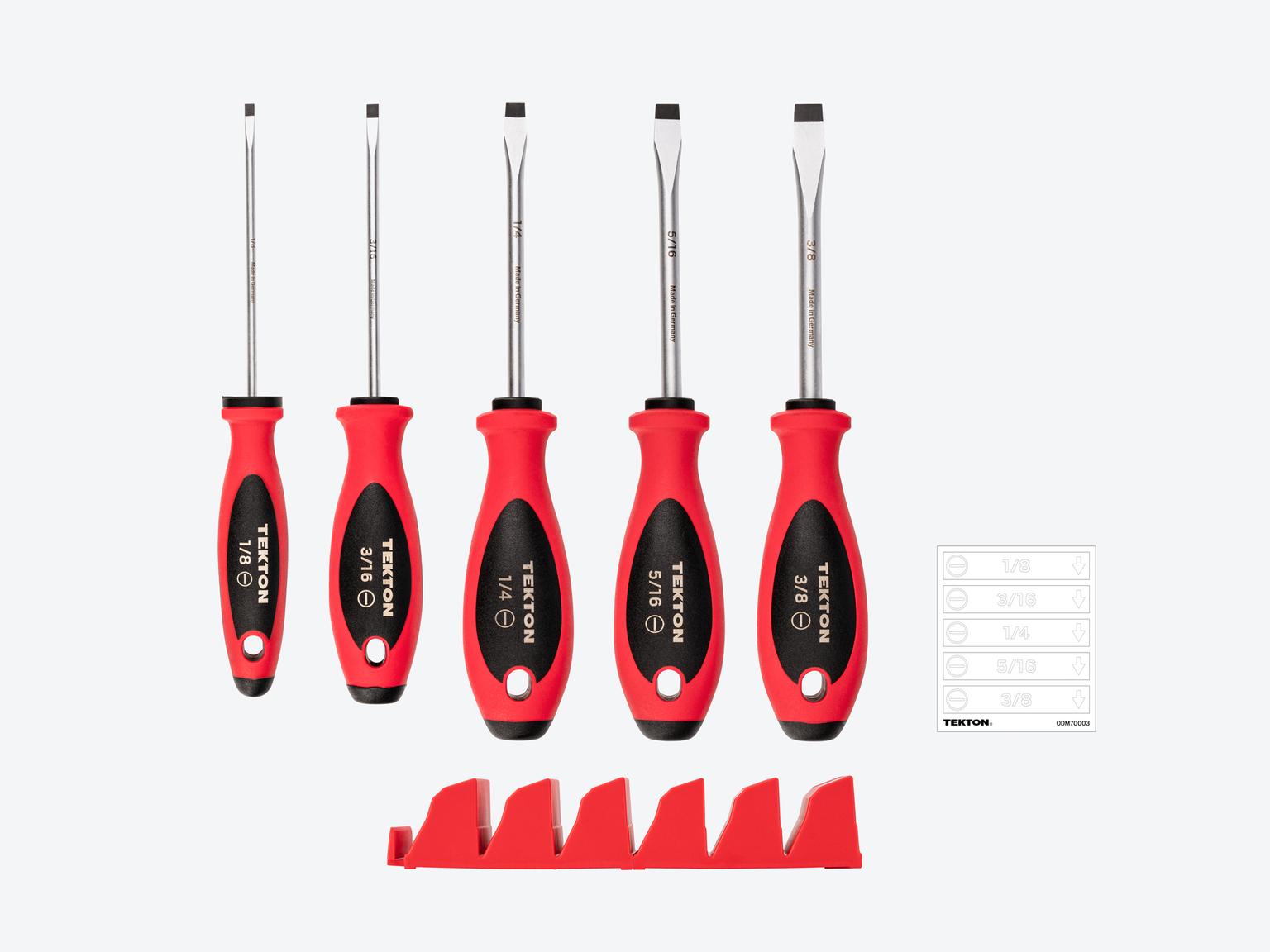 TEKTON Slotted Screwdriver Set with Red Modular Organizers - 4 Inch Shanks, 5-Piece (1/8 - 3/8 in.)