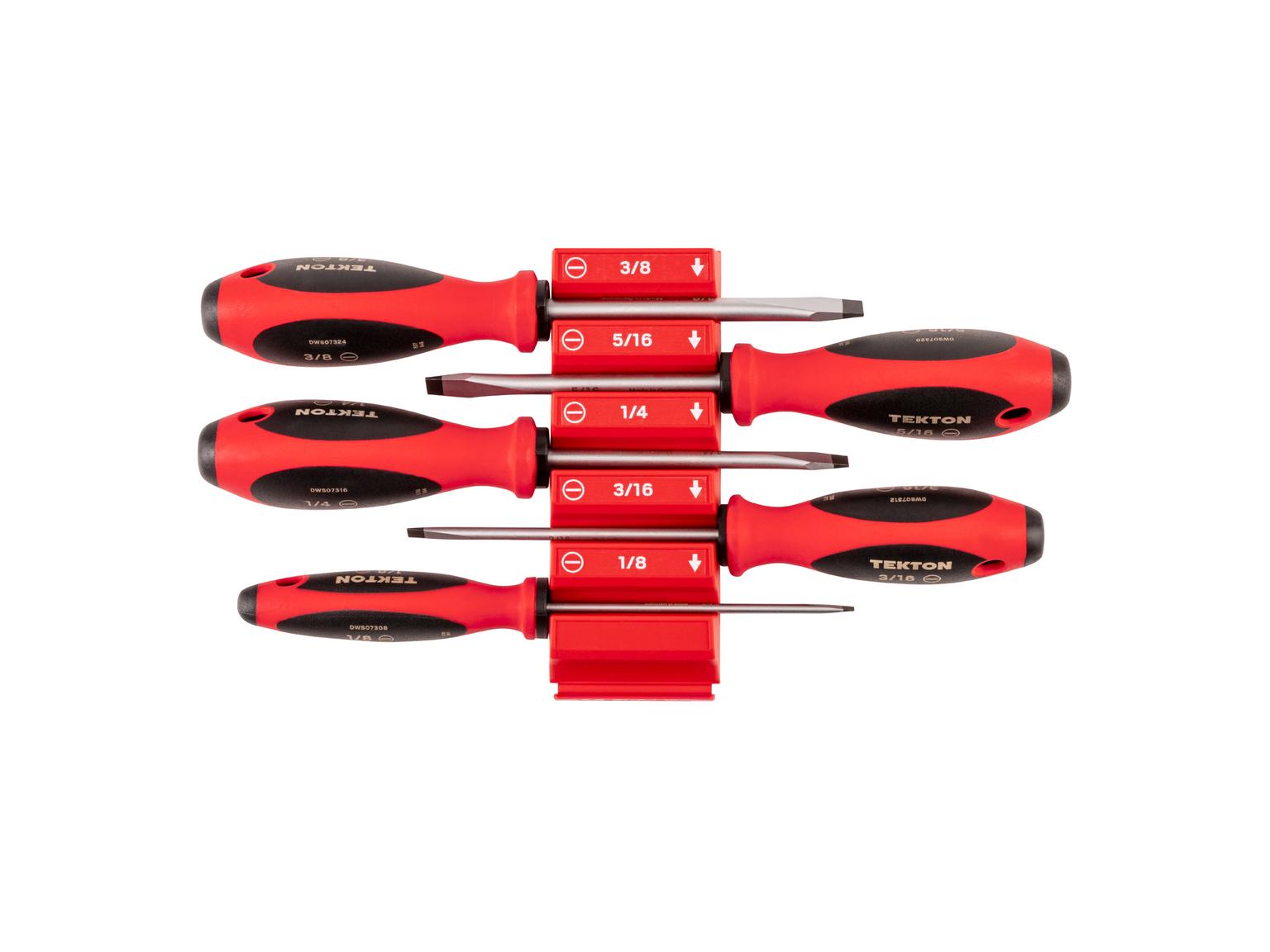 TEKTON Slotted Screwdriver Set with Red Modular Organizers - 4 Inch Shanks, 5-Piece (1/8 - 3/8 in.)