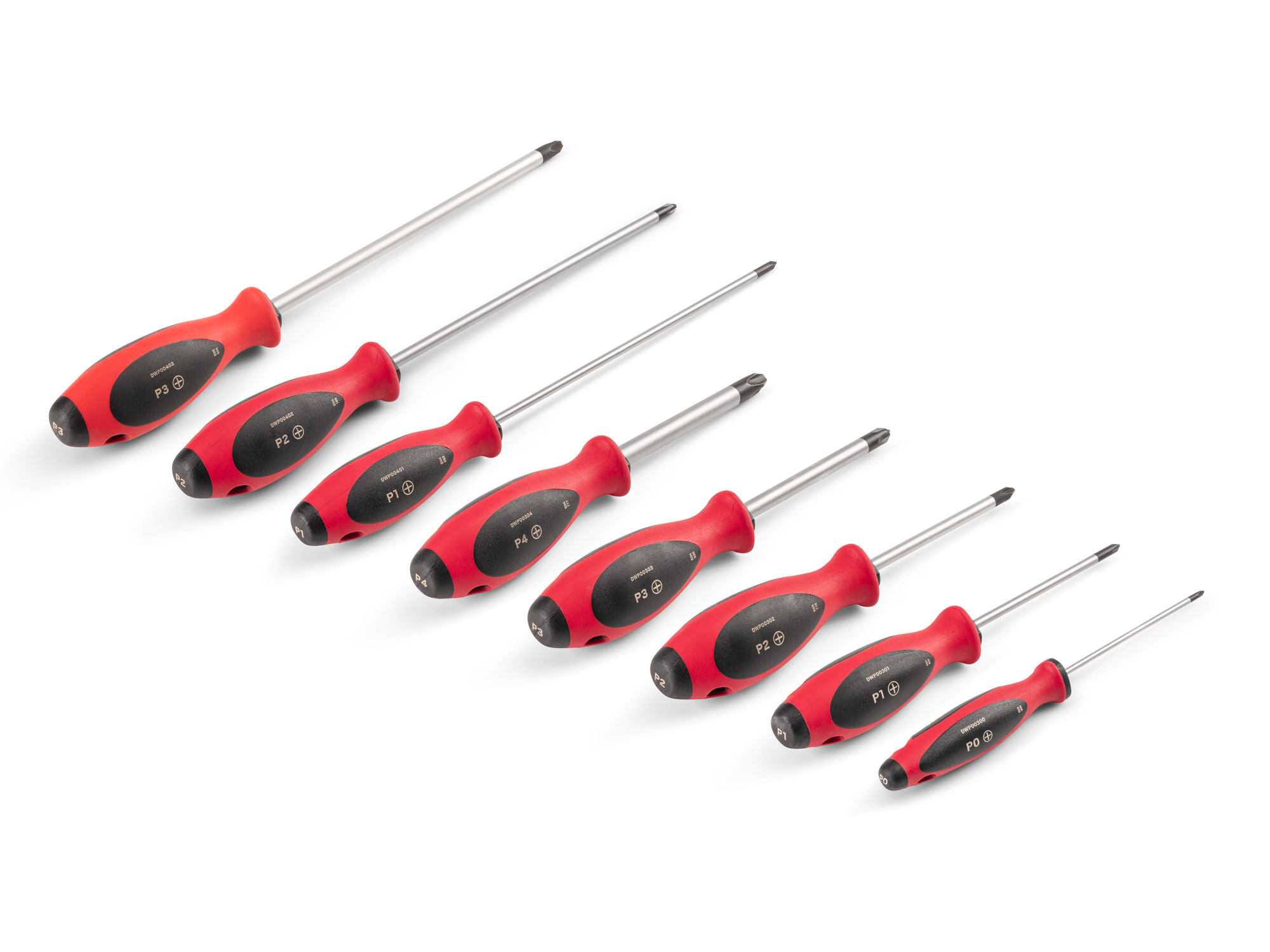 Back angle view of  Tekton 4, 8 inch screwdriver set. Item #DWP90000