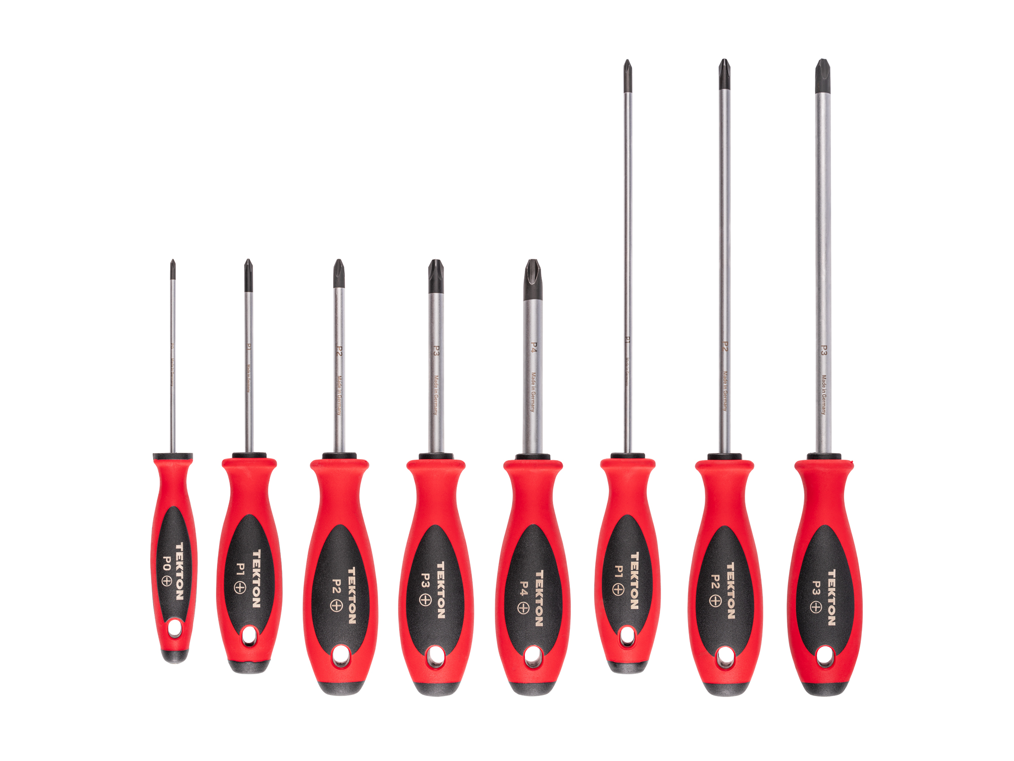 Top view of  Tekton 4, 8 inch screwdriver set. Item #DWP90000