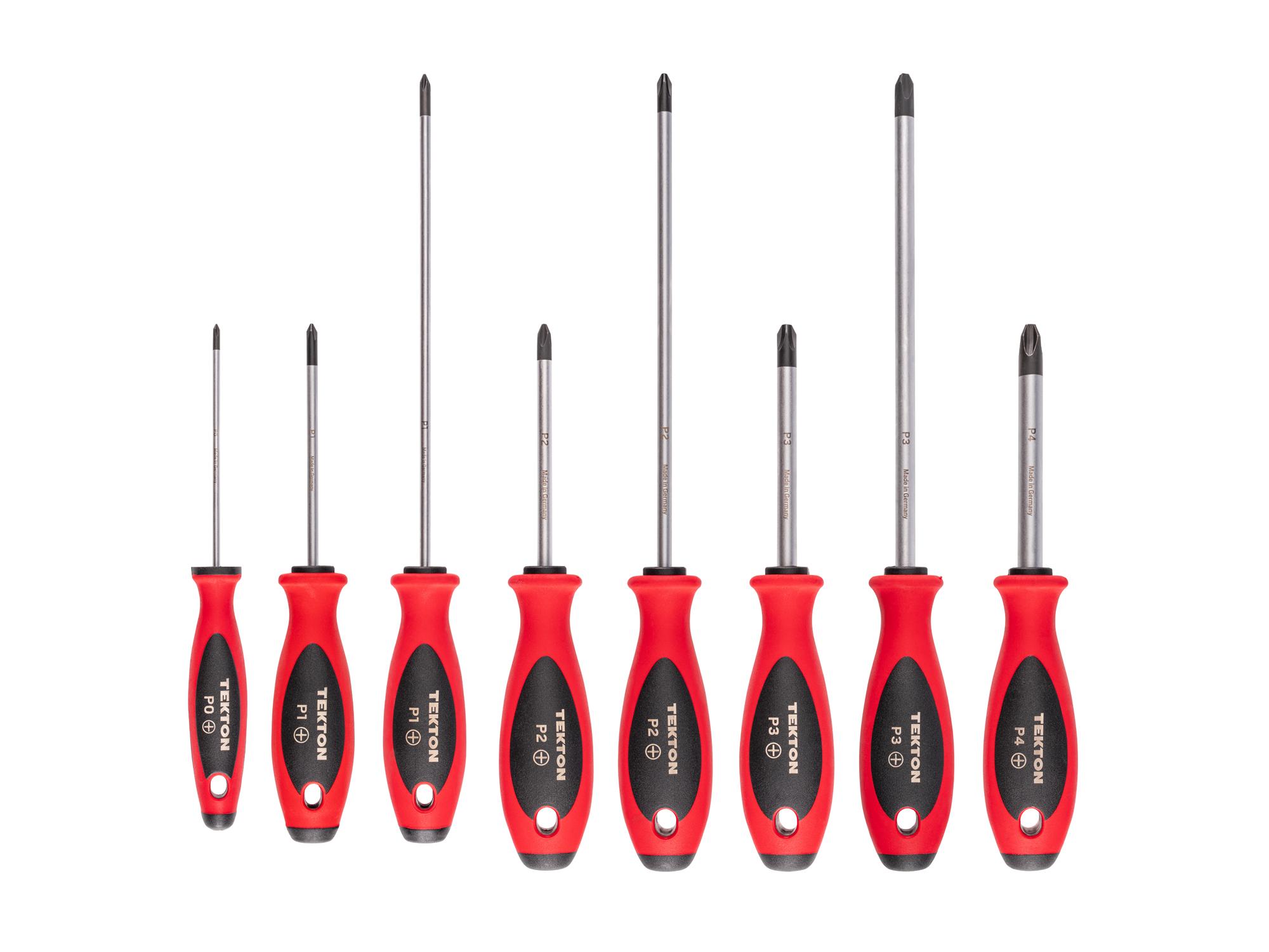 Top view of Tekton 4, 8 inch screwdriver set. Item #DWP90000