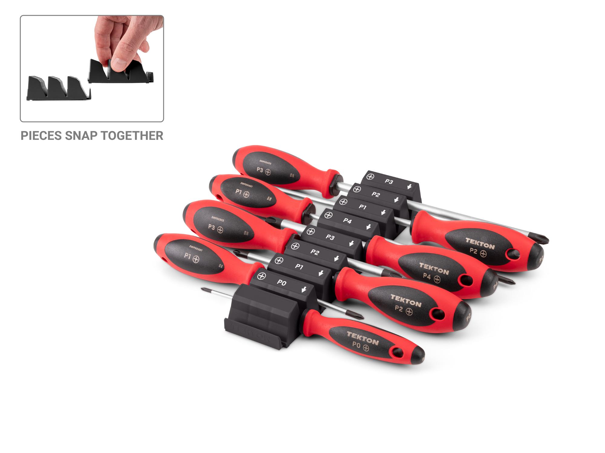 TEKTON Phillips Screwdriver Set with Black Modular Organizers - 4, 8 Inch Shanks, 8-Piece (#0 - #4)