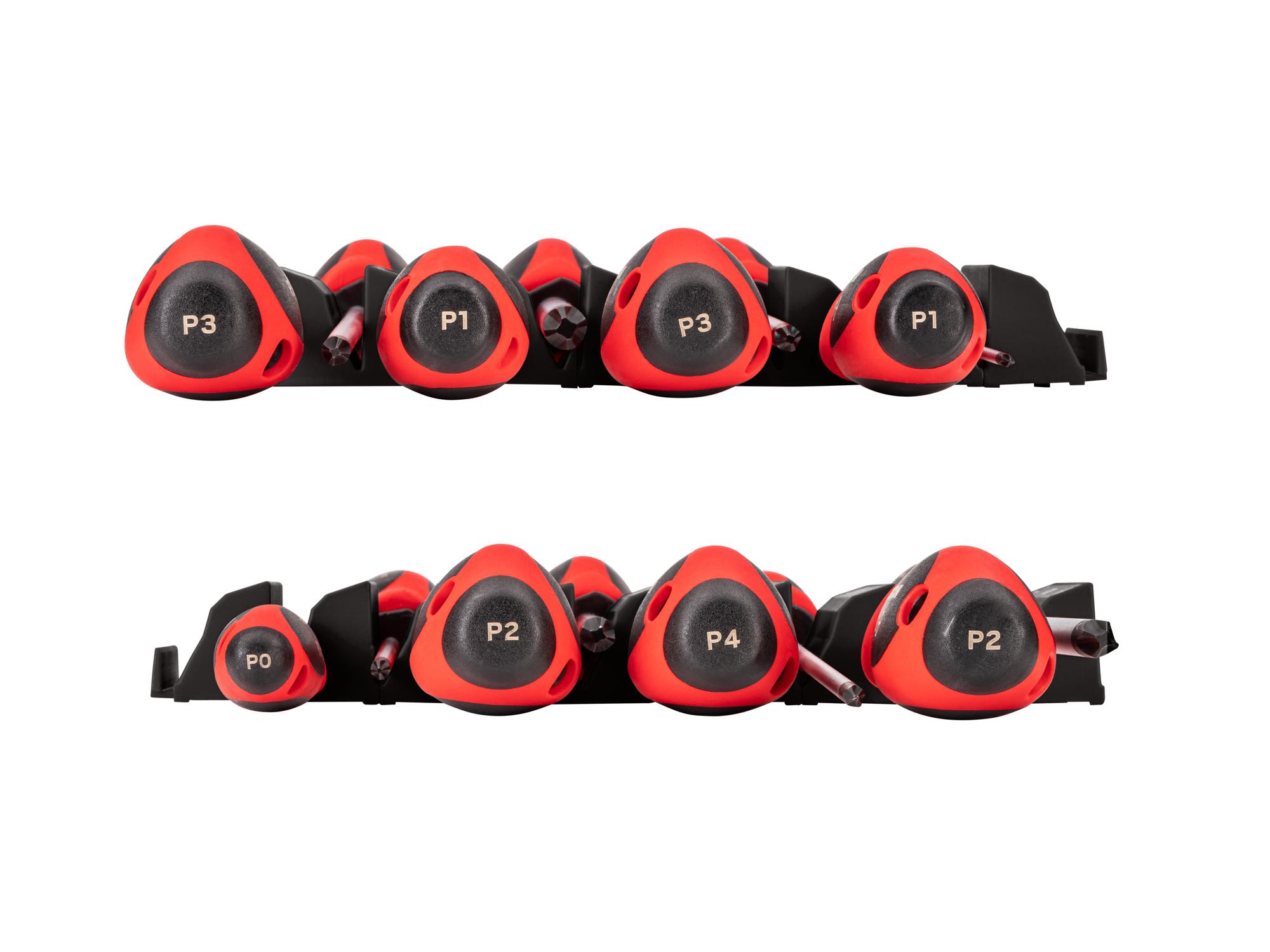 Side view of Tekton black 4, 8 inch screwdriver set. Item #DWP90100