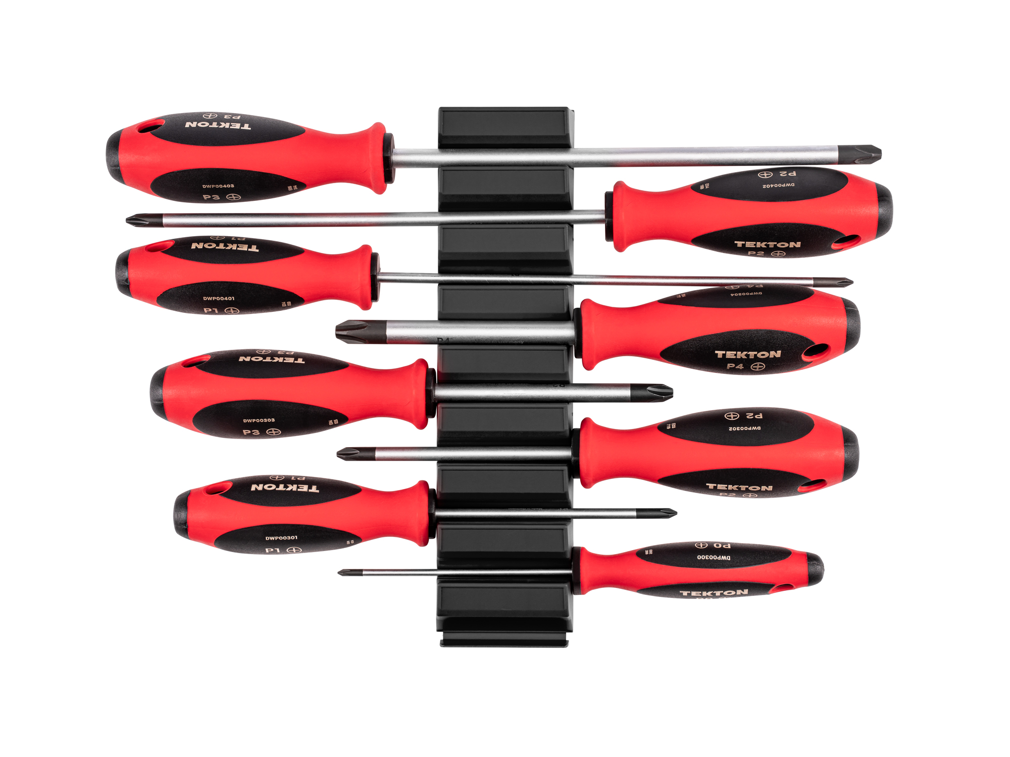 Top view of  Tekton 4, 8 inch screwdriver set. Item #DWP90100