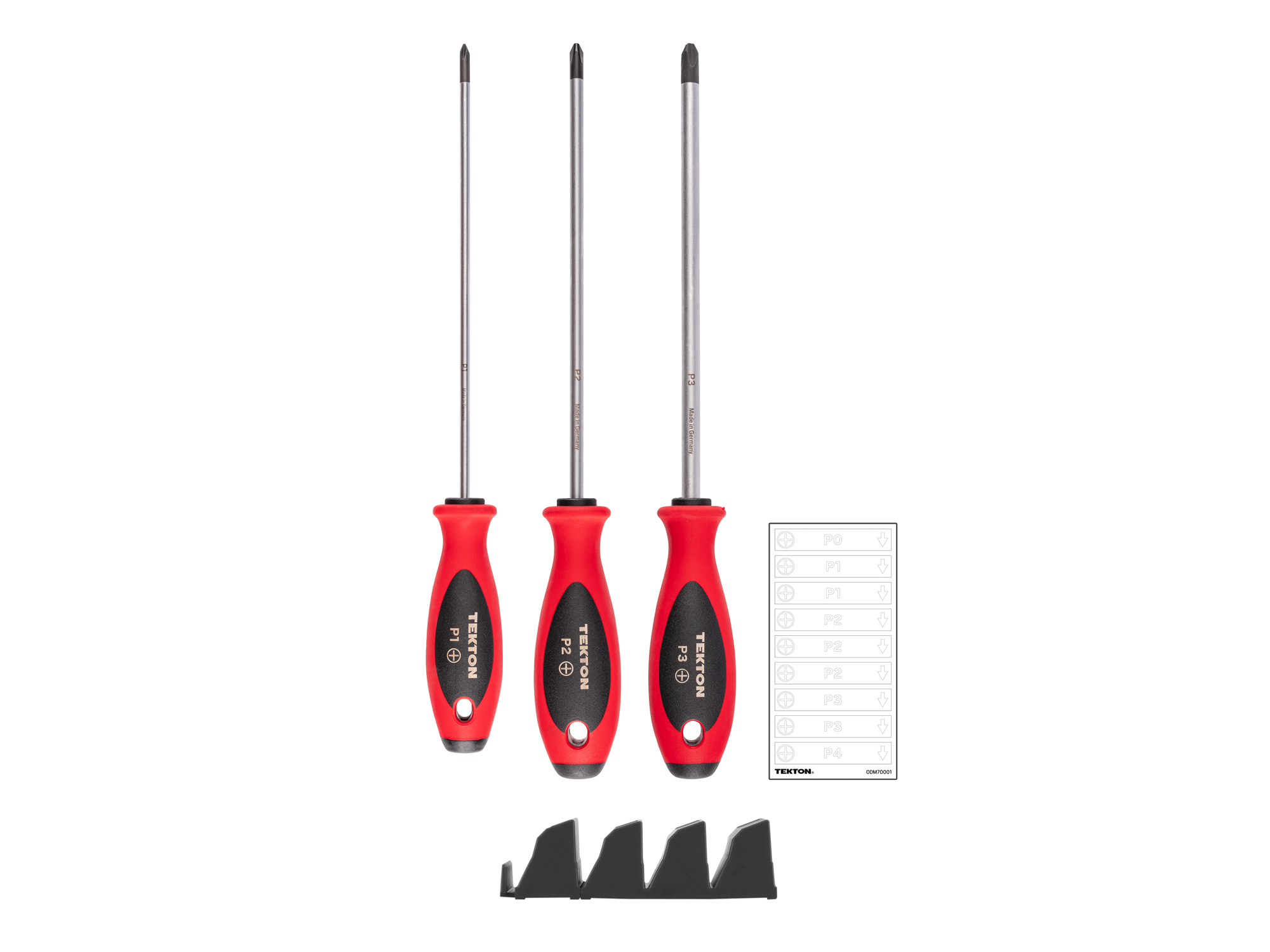 Laid out contents of  Tekton 8 inch screwdriver set. Item #DWP90101
