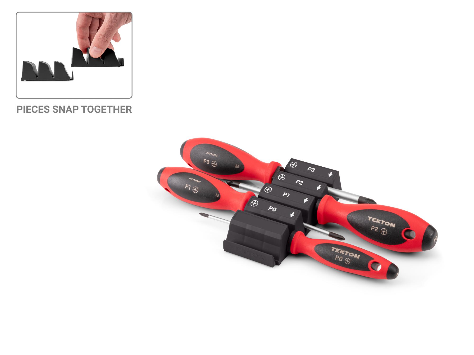 TEKTON Phillips Screwdriver Set with Black Modular Organizers - 4 Inch Shanks, 4-Piece (#0 - #3)