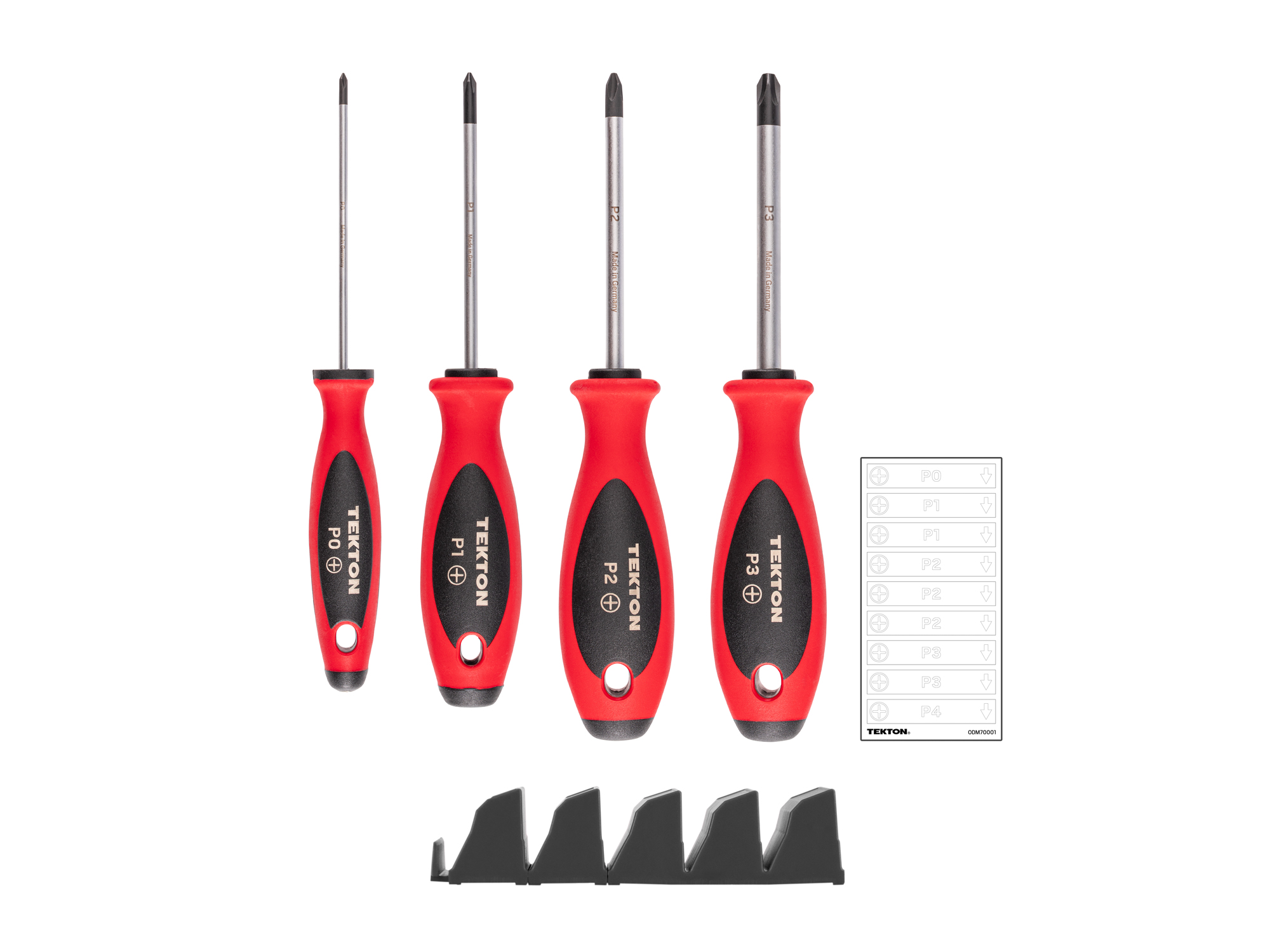 Laid out contents of  Tekton 4 inch screwdriver set. Item #DWP90102