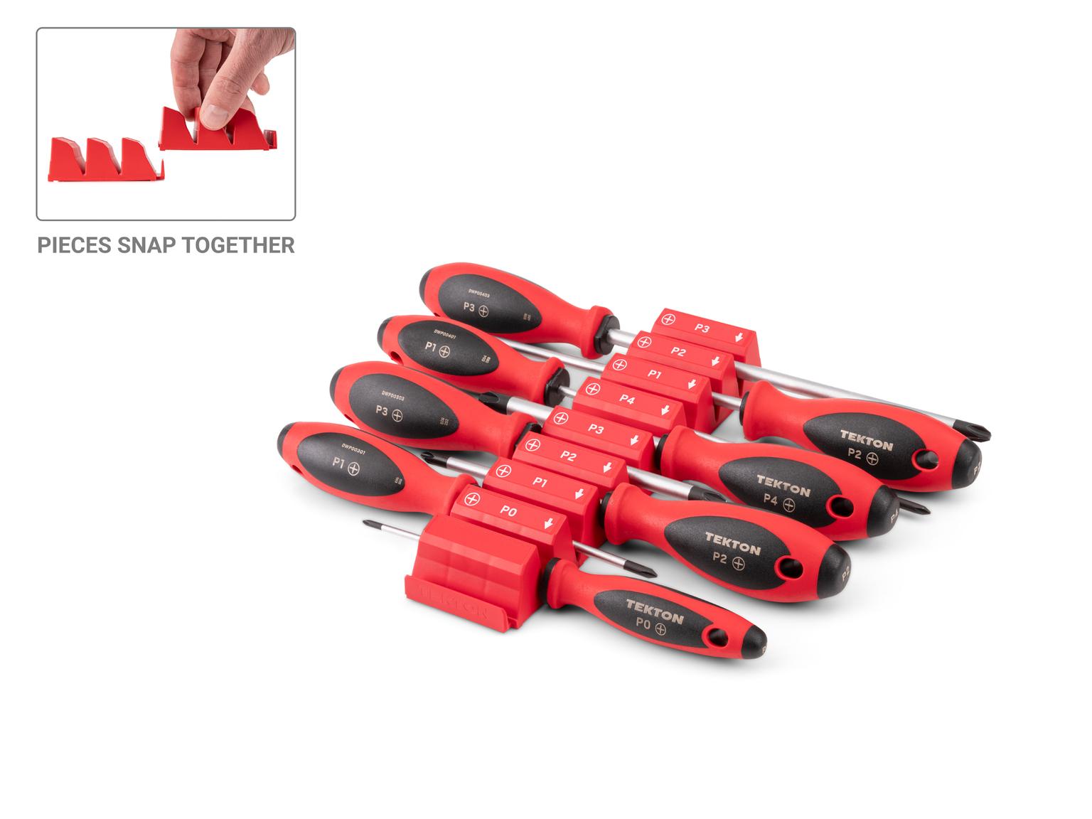 TEKTON Phillips Screwdriver Set with Red Modular Organizers - 4, 8 Inch Shanks, 8-Piece (#0 - #4)