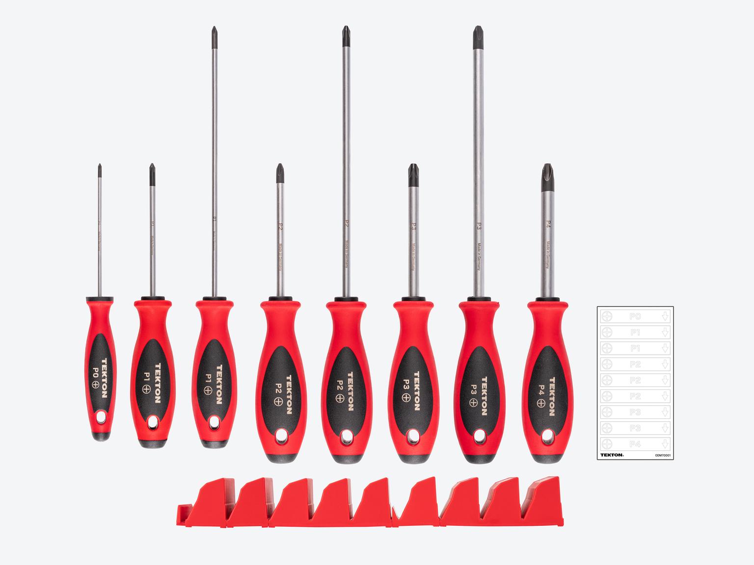 TEKTON Phillips Screwdriver Set with Red Modular Organizers - 4, 8 Inch Shanks, 8-Piece (#0 - #4)
