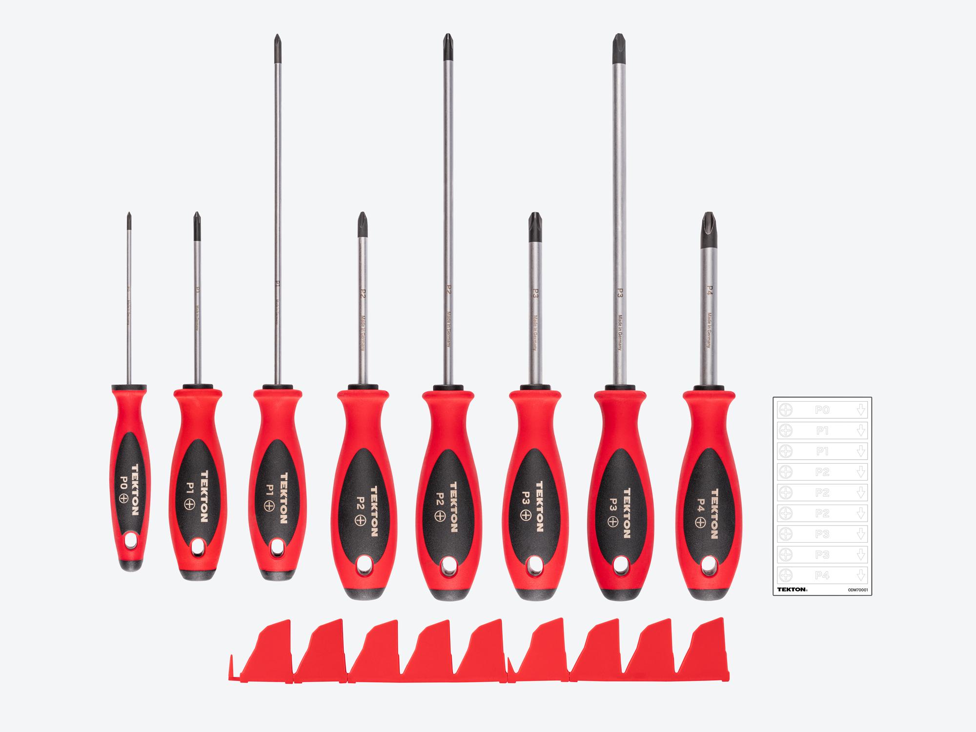 TEKTON Phillips Screwdriver Set with Red Modular Organizers - 4, 8 Inch Shanks, 8-Piece (#0 - #4)