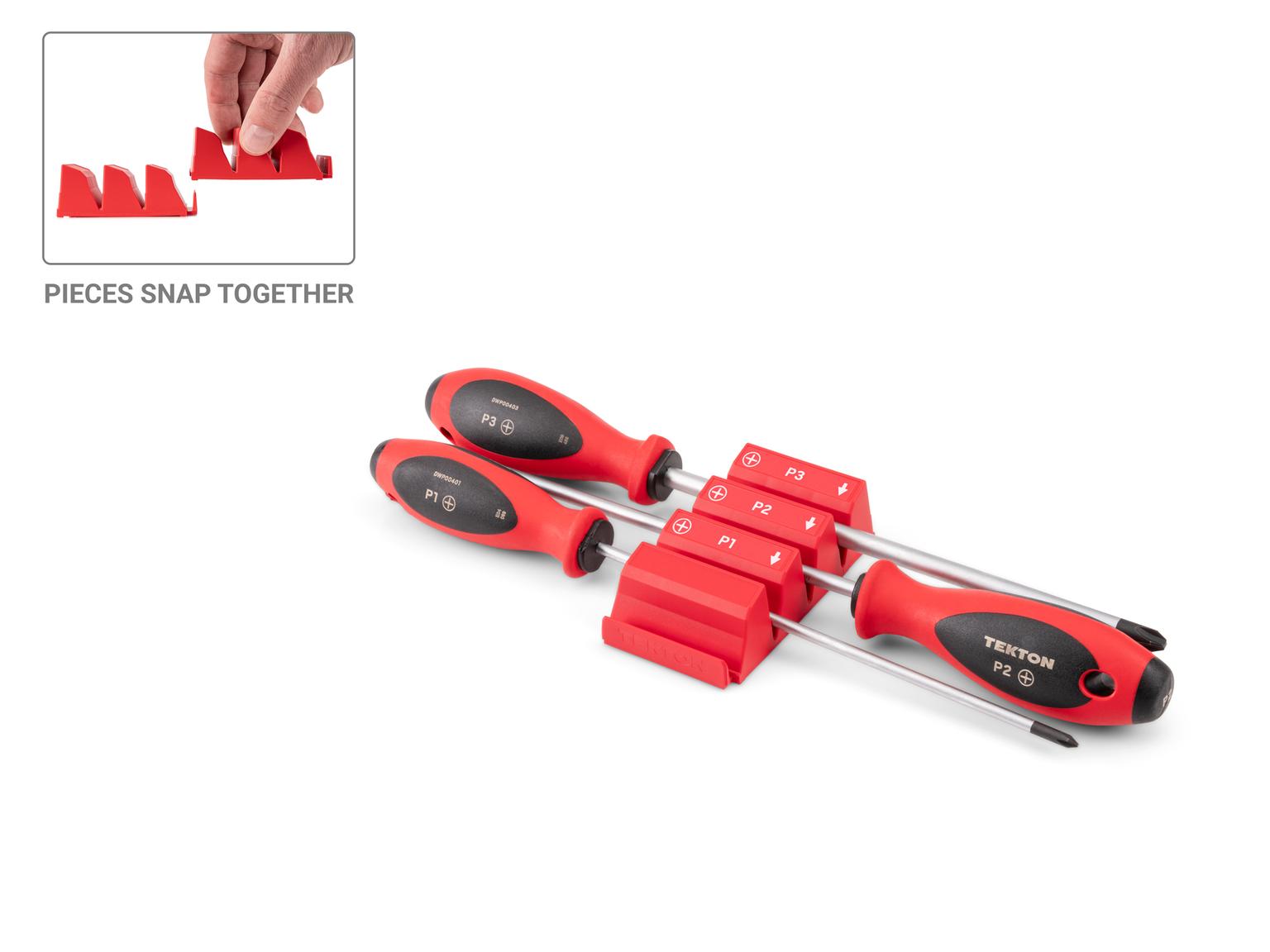 TEKTON Phillips Screwdriver Set with Red Modular Organizers - 8 Inch Shanks, 3-Piece (#1 - #3)