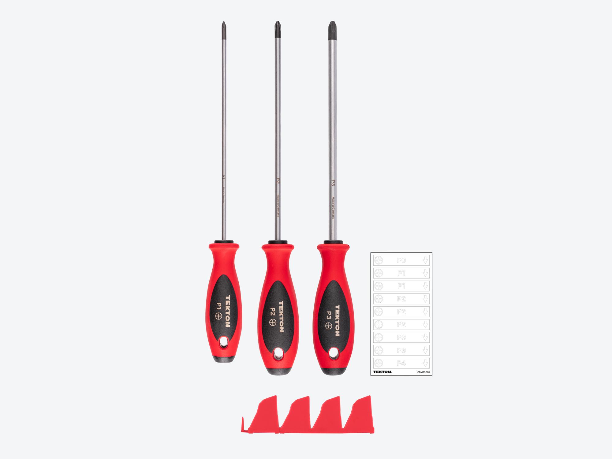 TEKTON Phillips Screwdriver Set with Red Modular Organizers - 8 Inch Shanks, 3-Piece (#1 - #3)