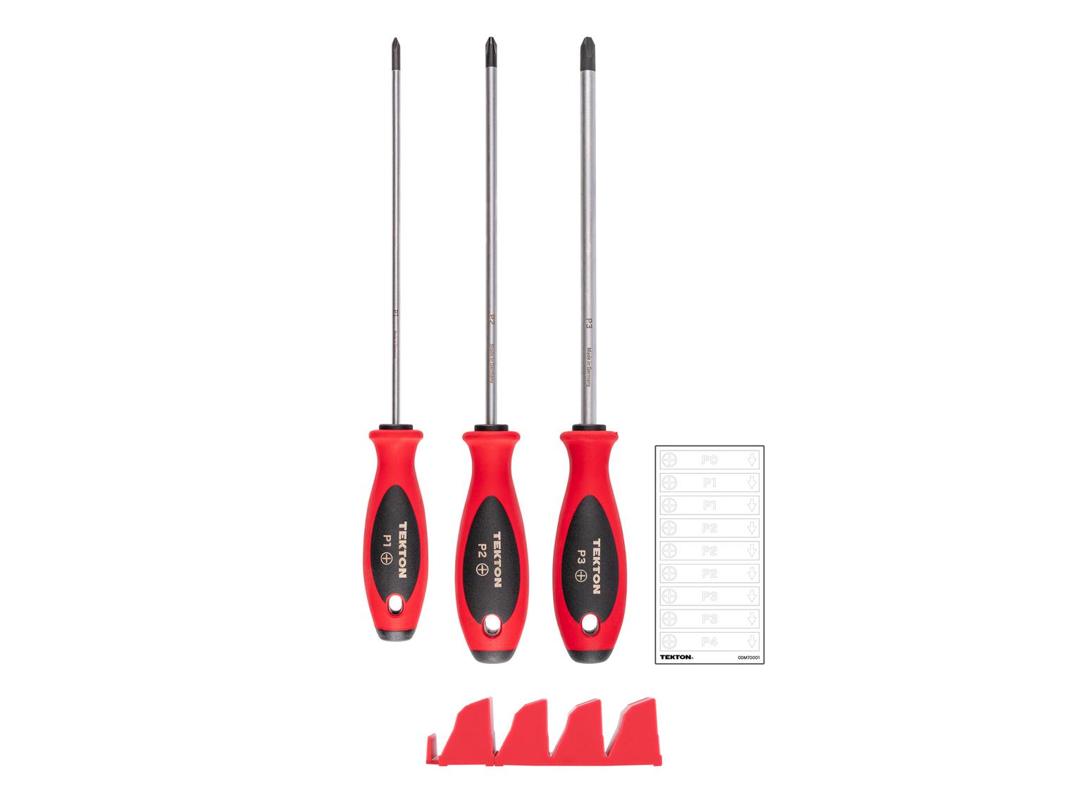 TEKTON Phillips Screwdriver Set with Red Modular Organizers - 8 Inch Shanks, 3-Piece (#1 - #3)
