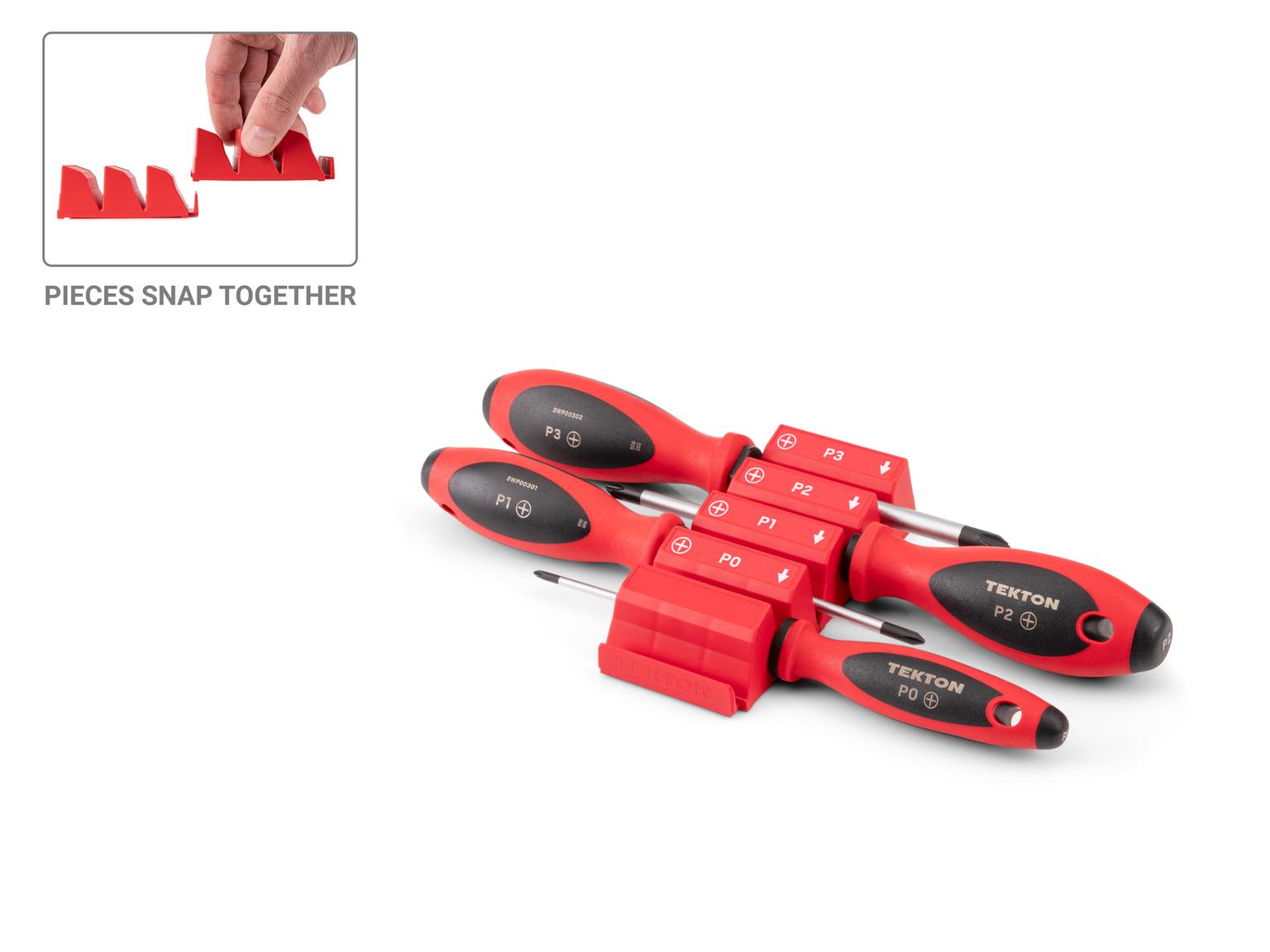 TEKTON Phillips Screwdriver Set with Red Modular Organizers - 4 Inch Shanks, 4-Piece (#0 - #3)