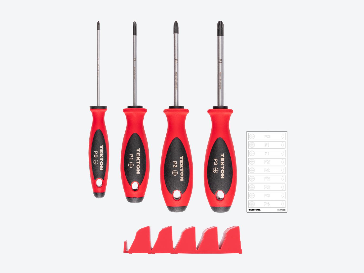 TEKTON Phillips Screwdriver Set with Red Modular Organizers - 4 Inch Shanks, 4-Piece (#0 - #3)