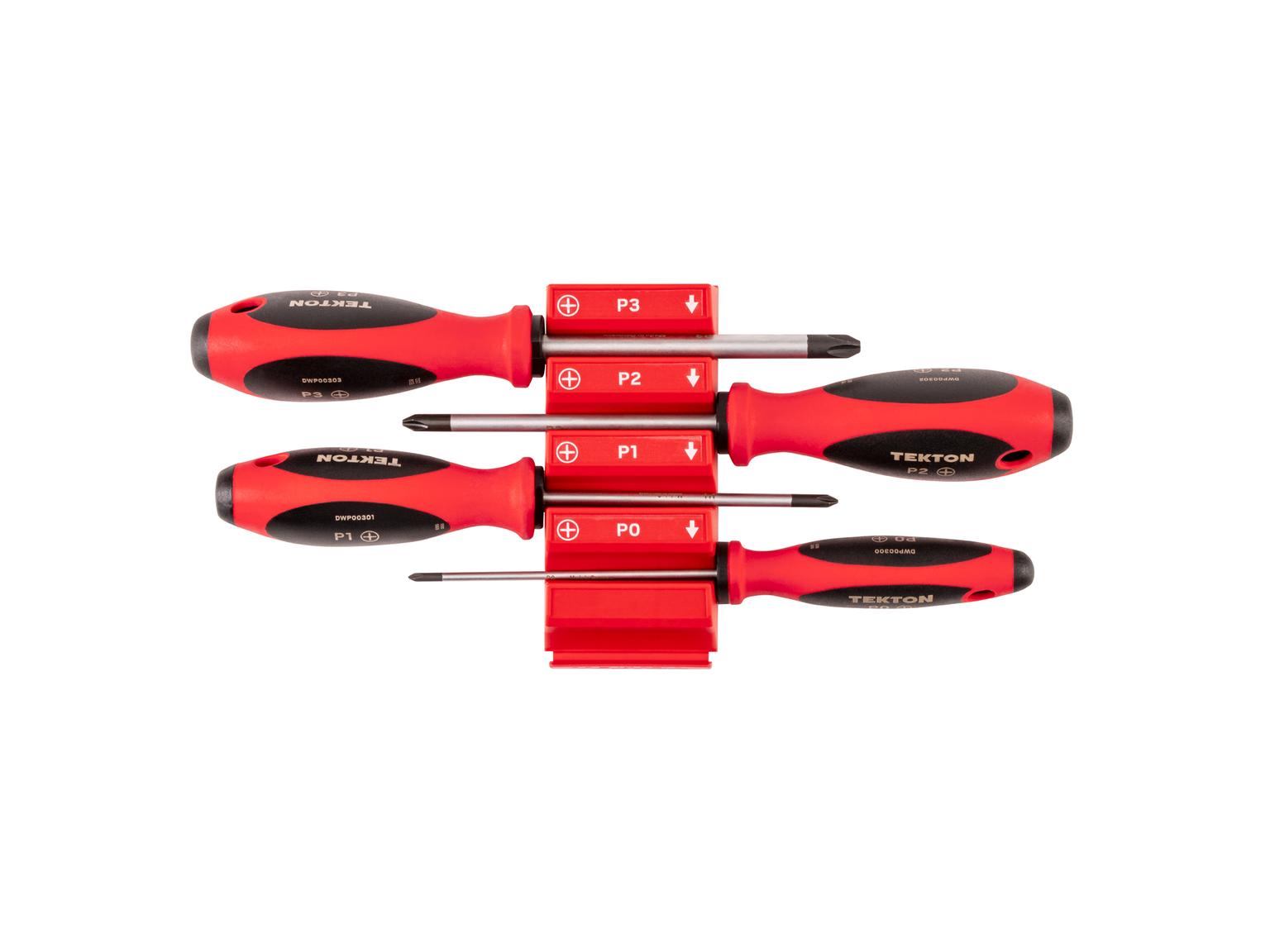 TEKTON Phillips Screwdriver Set with Red Modular Organizers - 4 Inch Shanks, 4-Piece (#0 - #3)