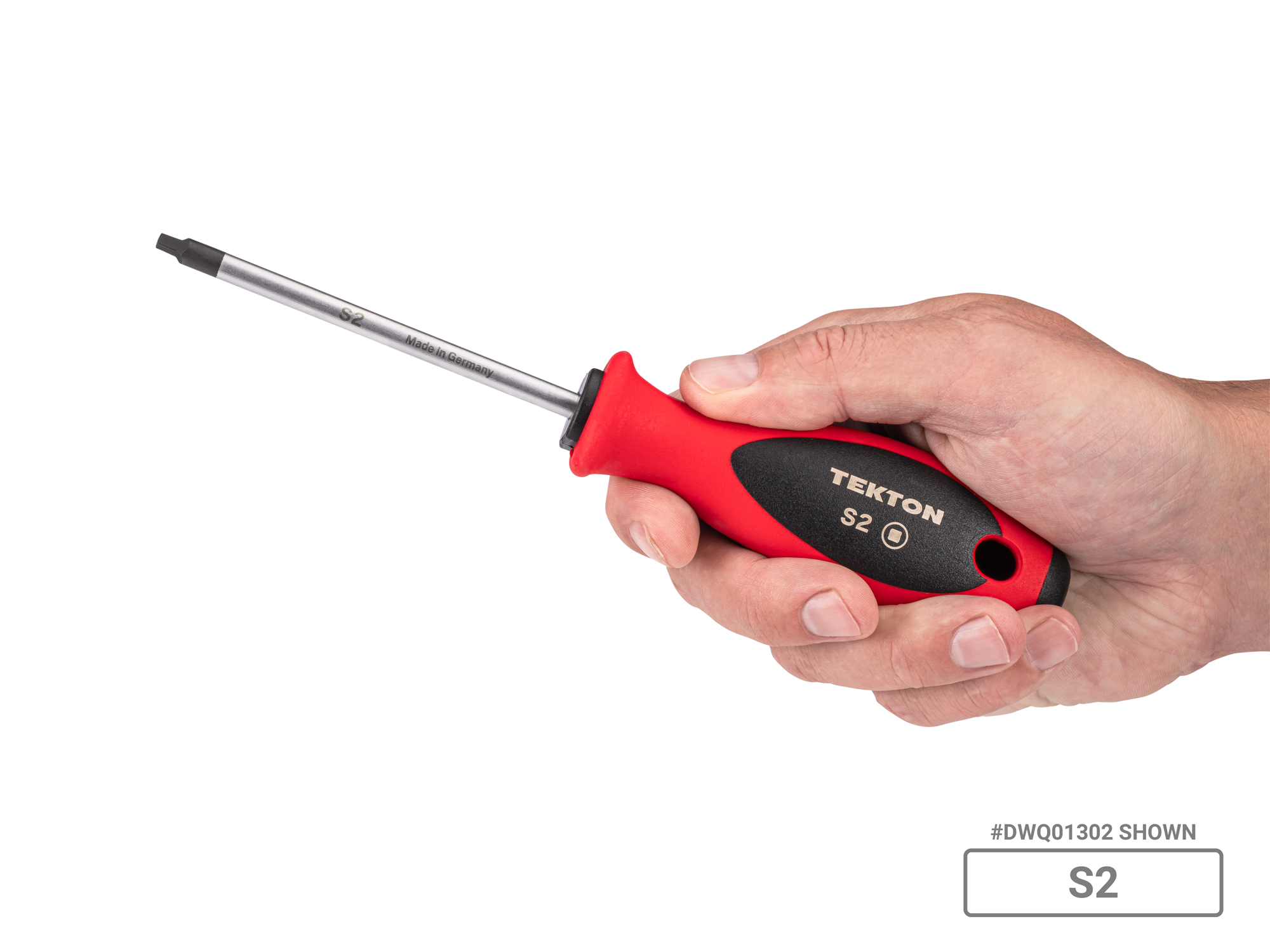Person holding  Tekton 4 inch screwdriver set. Item #DWQ90000