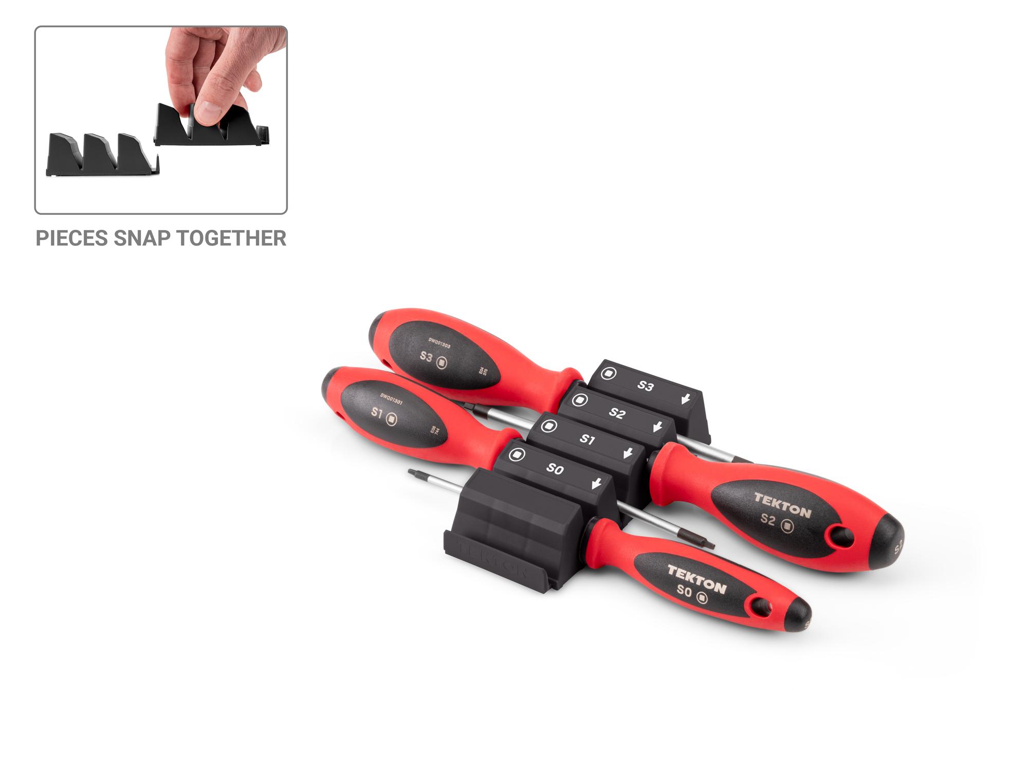 TEKTON Square Screwdriver Set with Black Modular Organizers - 4 Inch Shanks, 4-Piece (#0 - #3)