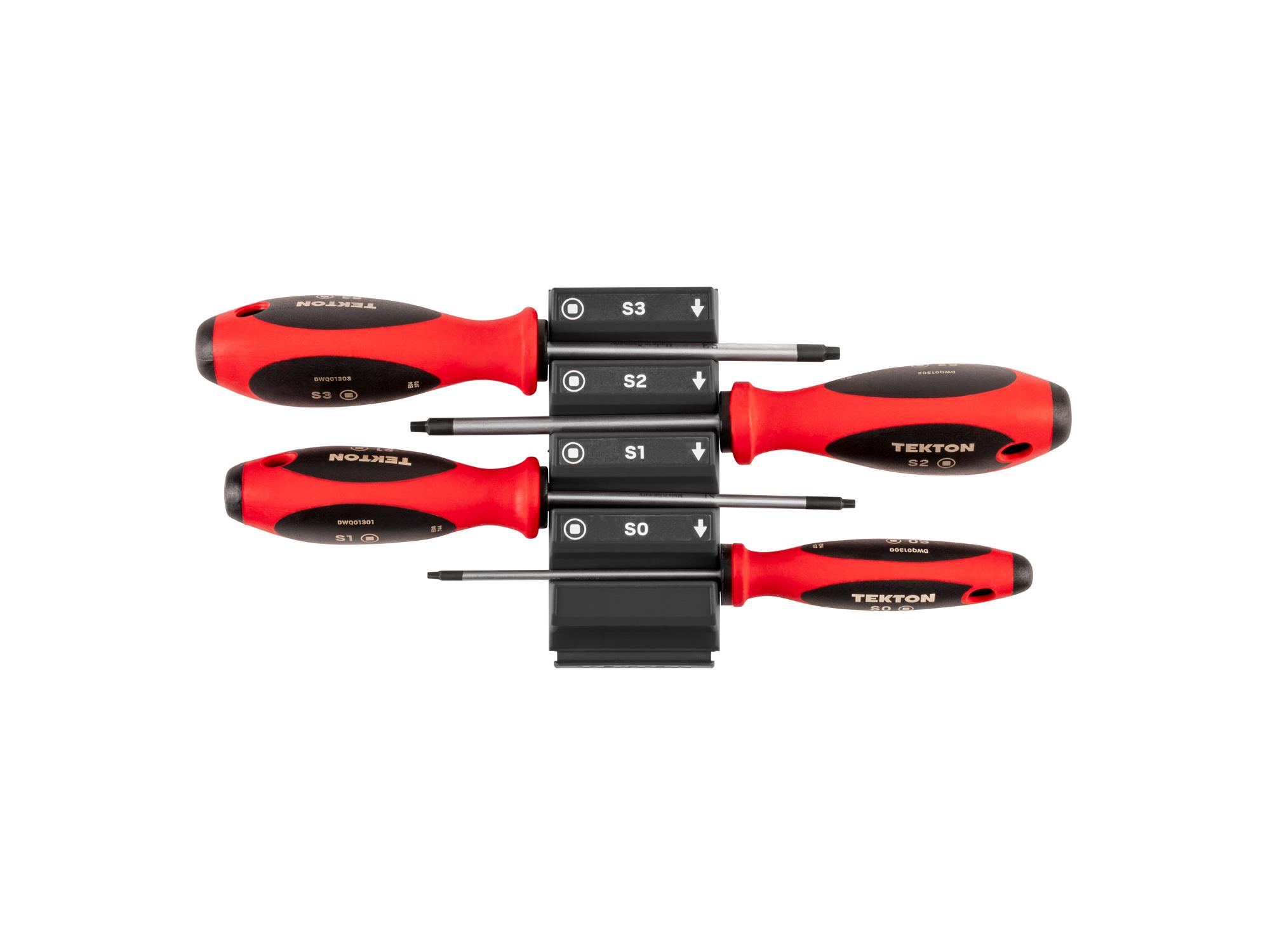Top view of Tekton black 4 inch screwdriver set. Item #DWQ90100