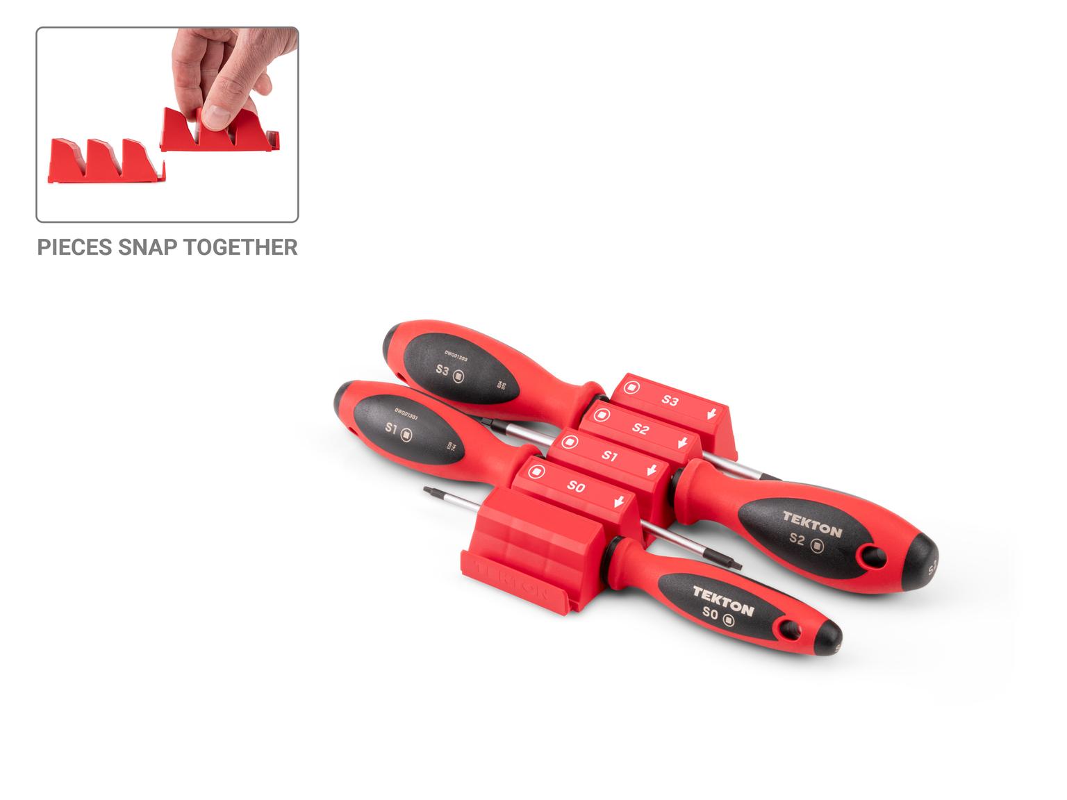 TEKTON Square Screwdriver Set with Red Modular Organizers - 4 Inch Shanks, 4-Piece (#0 - #3)