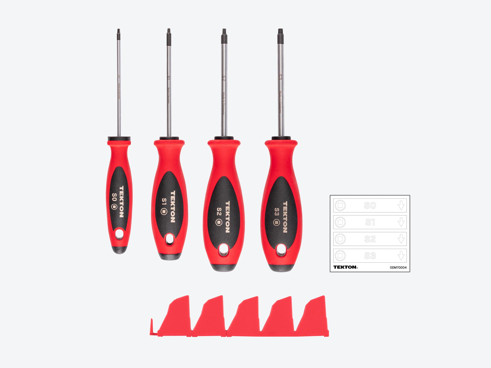 TEKTON Square Screwdriver Set with Red Modular Organizers - 4 Inch Shanks, 4-Piece (#0 - #3)
