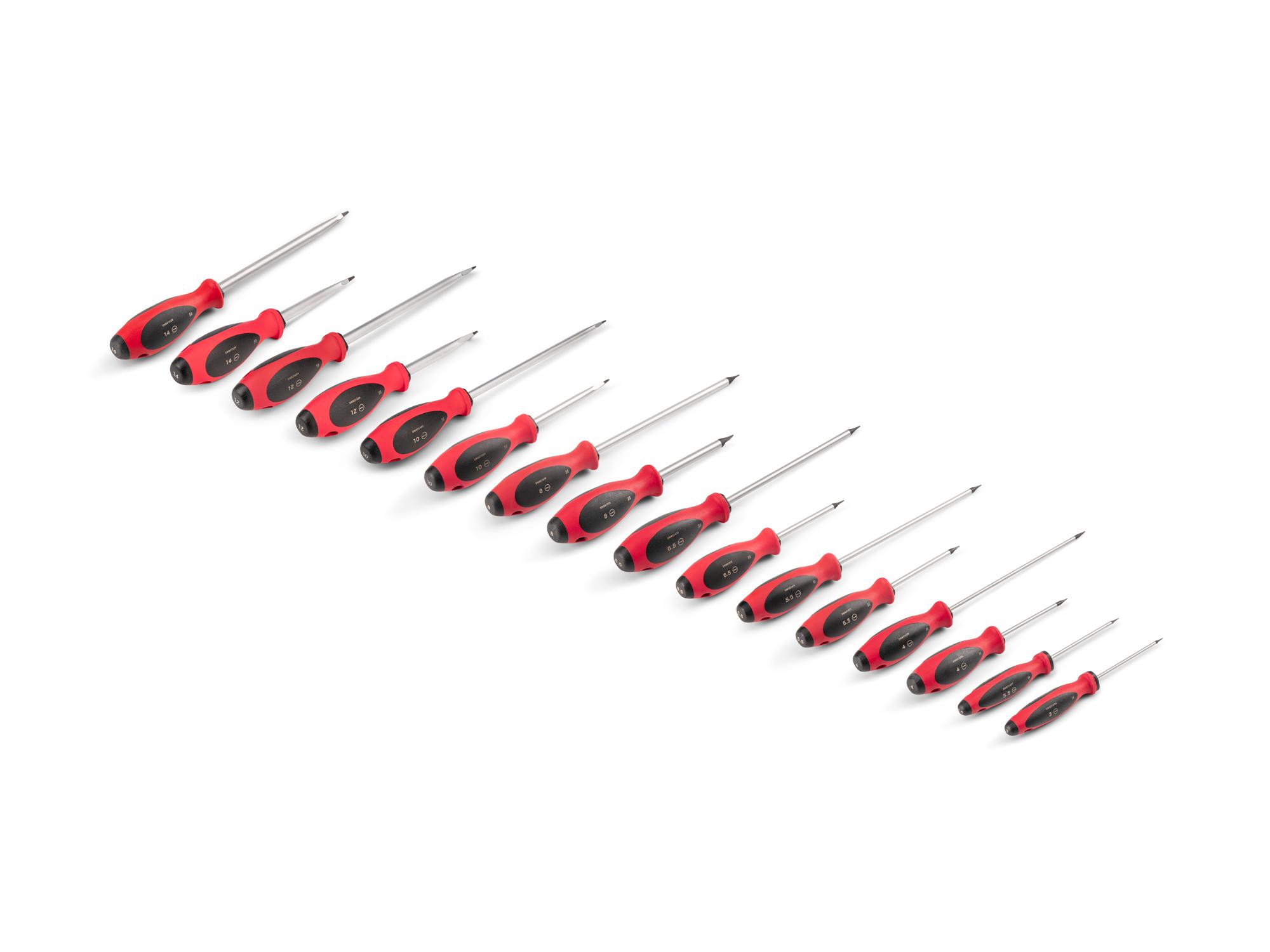 Back angle view of Tekton 4, 8 inch screwdriver set. Item #DWS90004