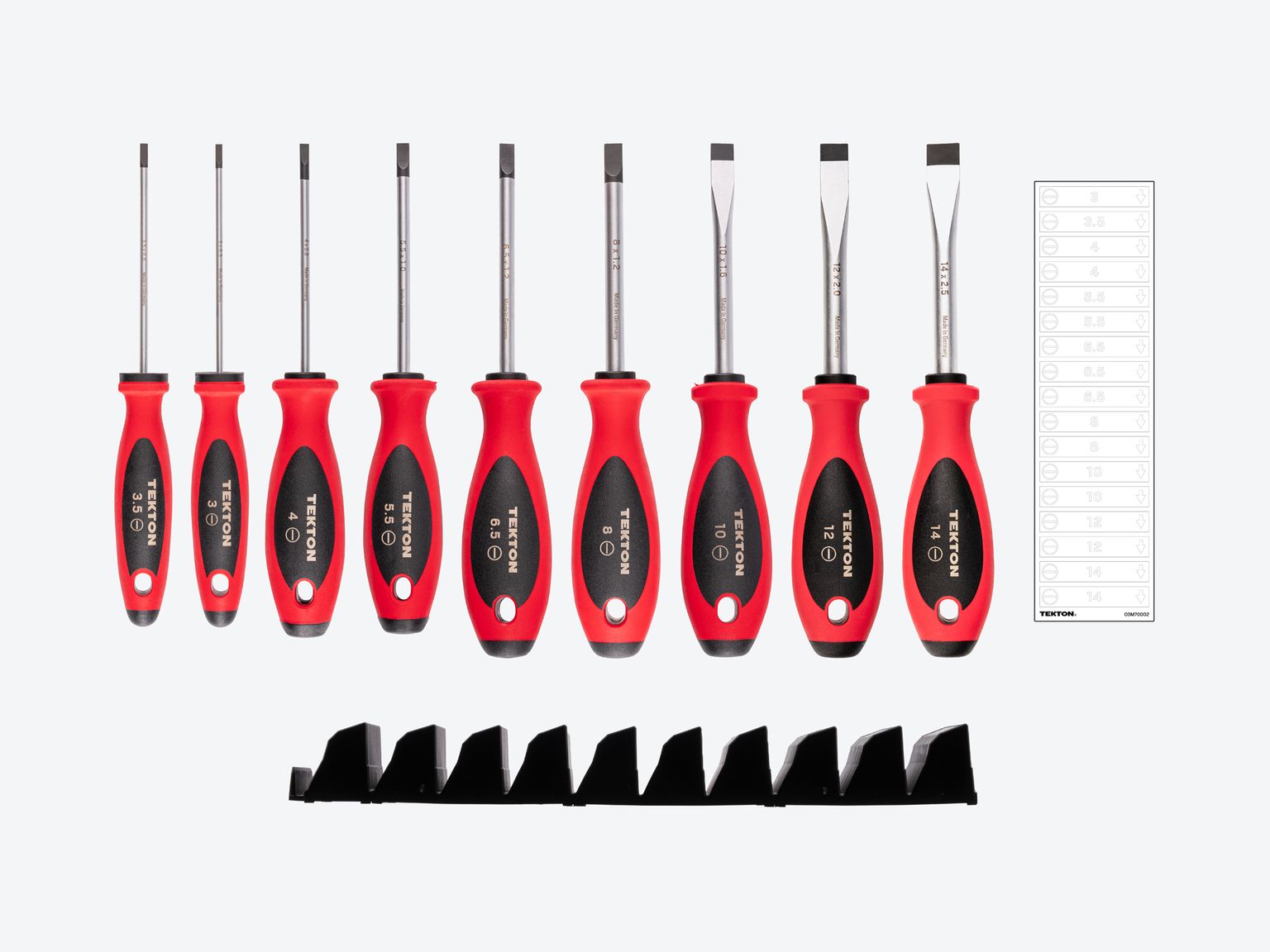 TEKTON Slotted Screwdriver Set with Modular Organizers - 4 Inch Shanks, 9-Piece (3 - 14 mm)