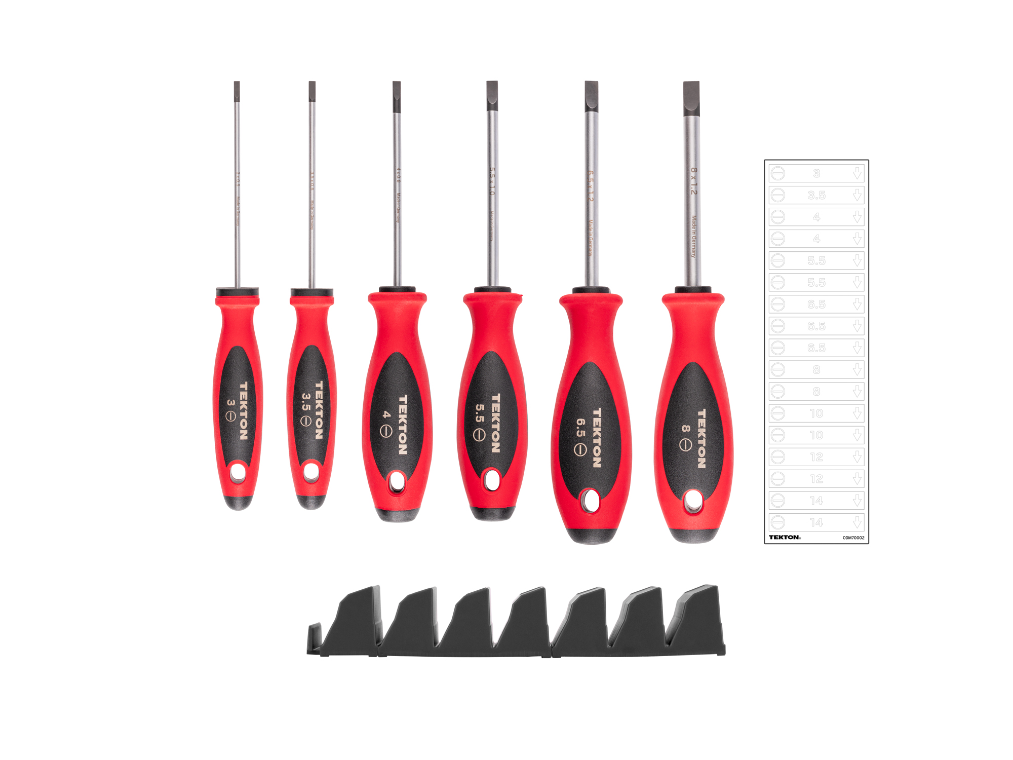 Laid out contents of  Tekton 4 inch screwdriver set. Item #DWS90101