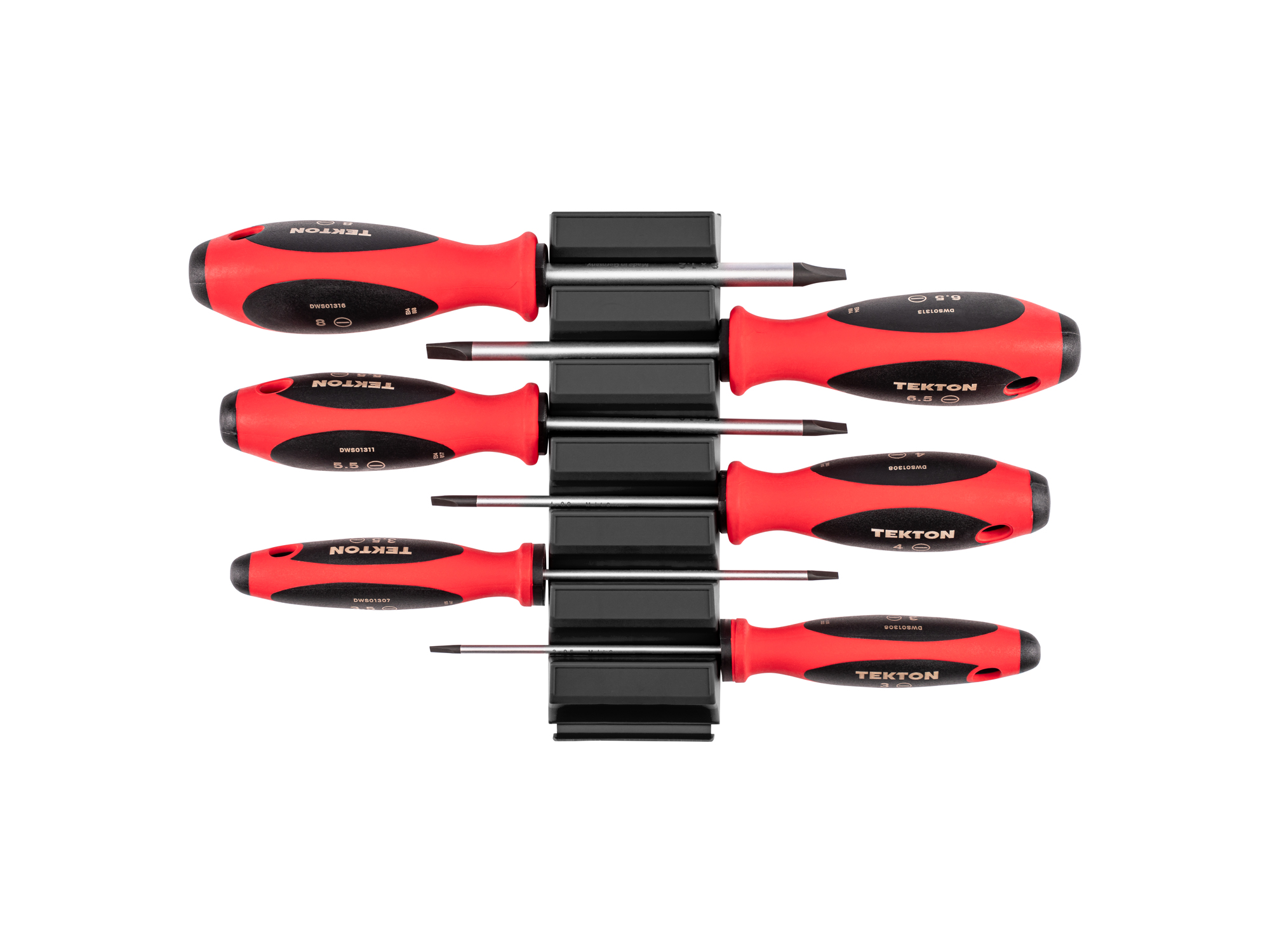 Top view of  Tekton 4 inch screwdriver set. Item #DWS90101