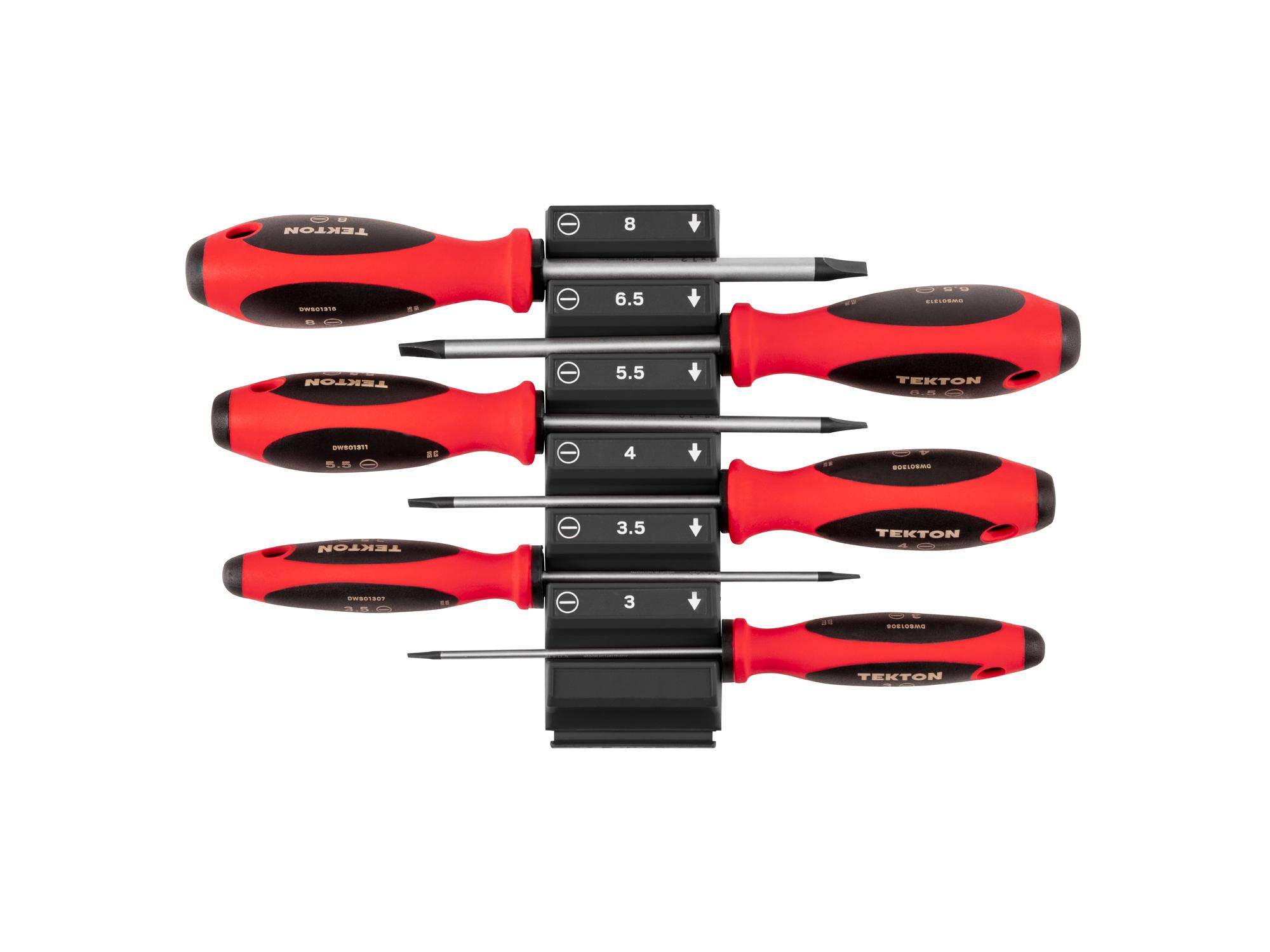 Top view of Tekton black 4 inch screwdriver set. Item #DWS90101