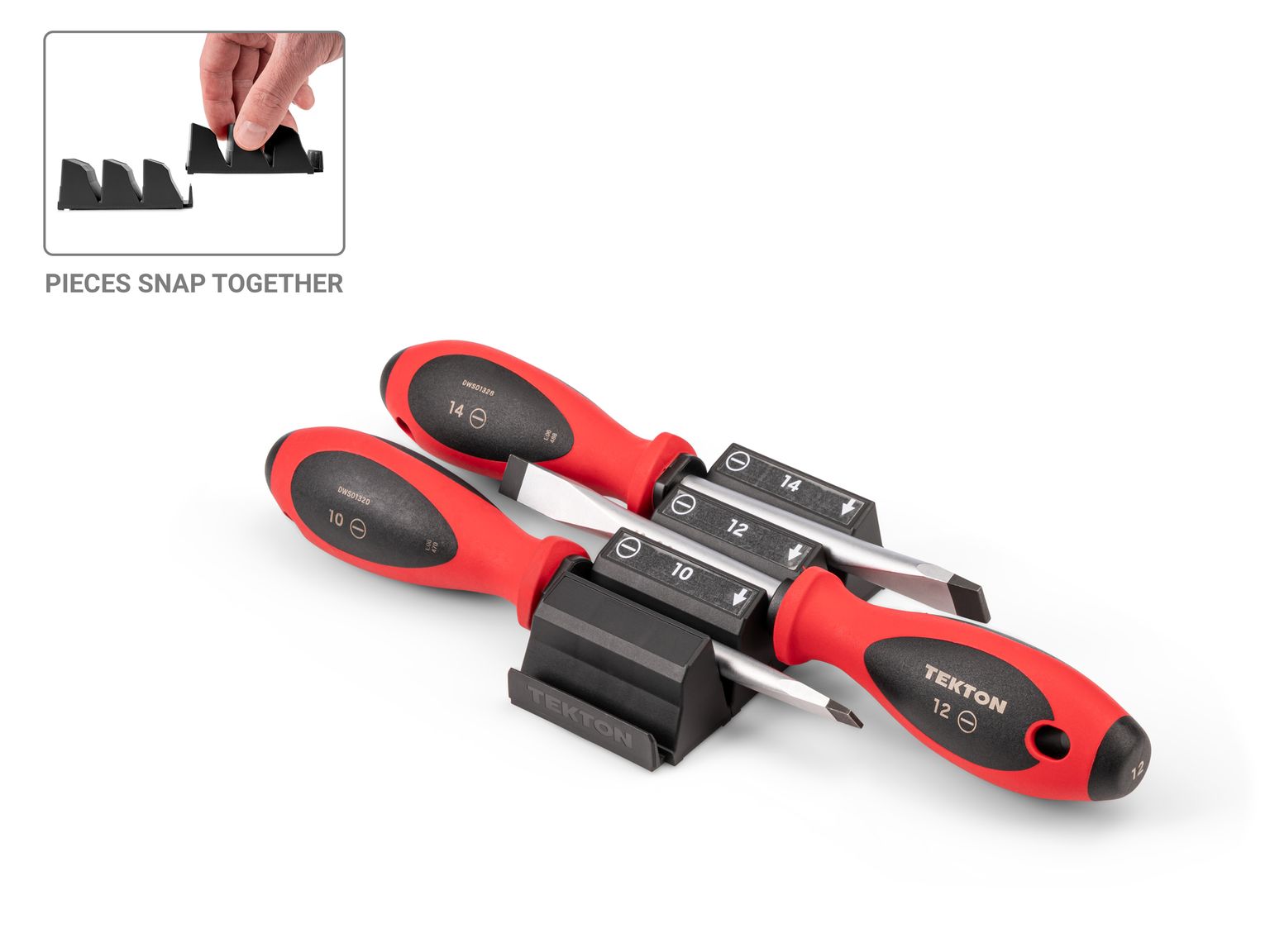 TEKTON Slotted Screwdriver Set with Modular Organizers - 4 Inch Shanks, 3-Piece (10 - 14 mm)