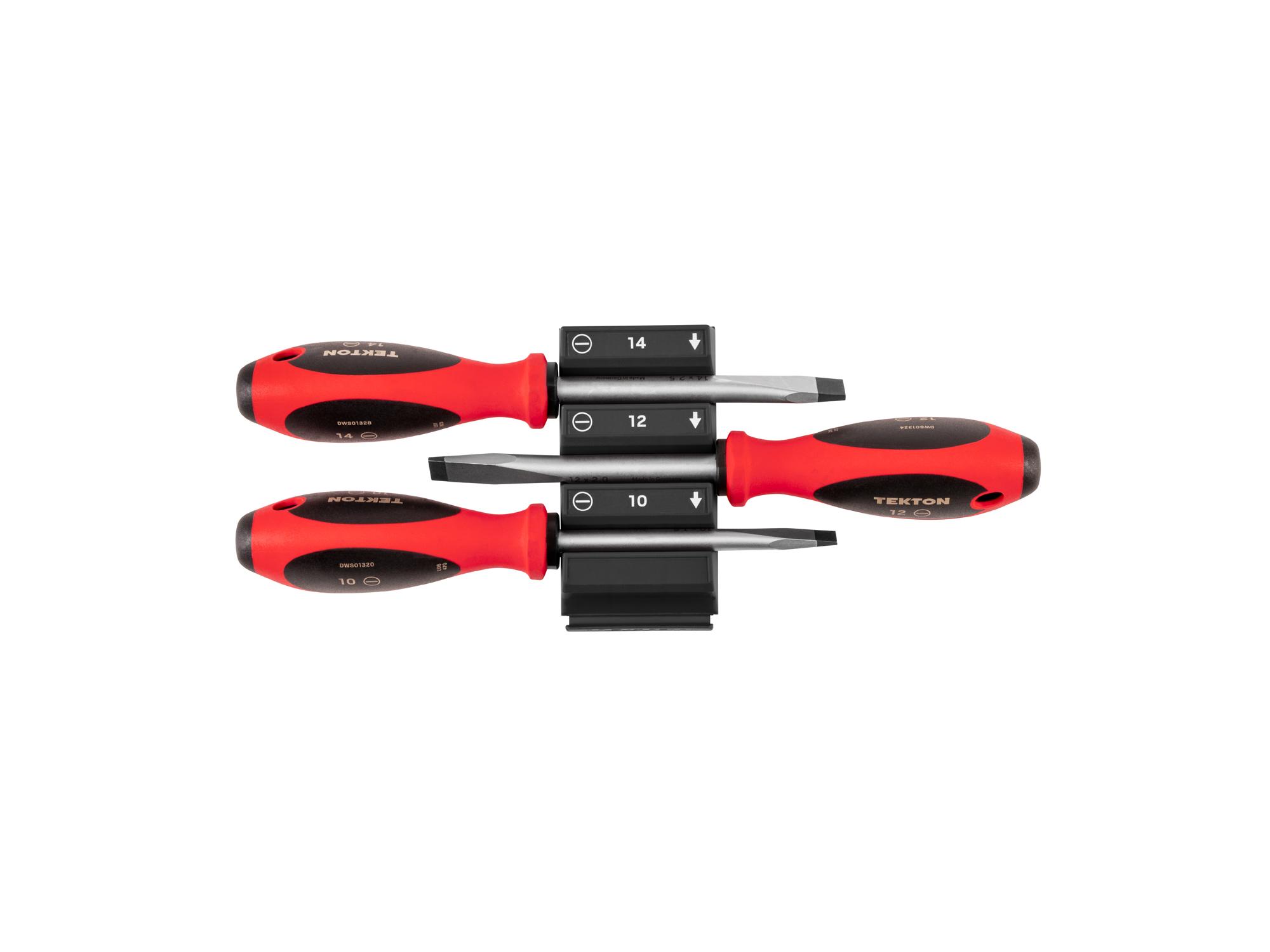 Front view of Tekton black 4 inch screwdriver set. Item #DWS90102