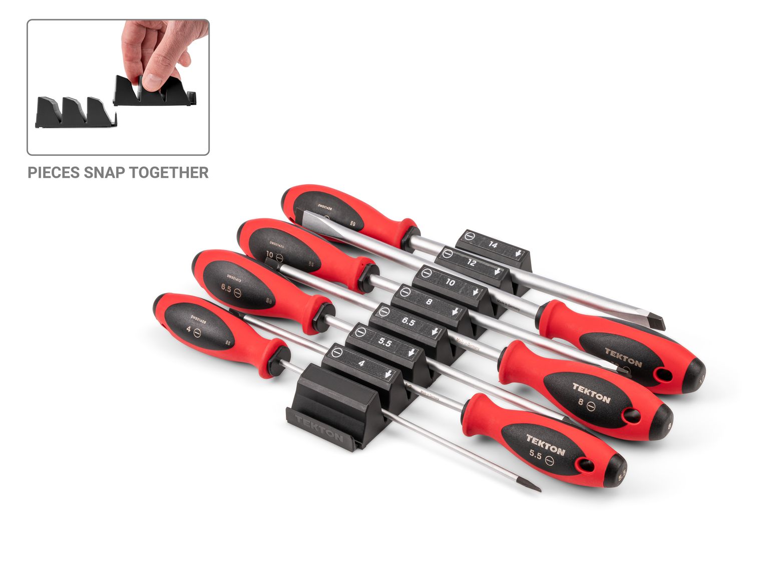 TEKTON Slotted Screwdriver Set with Modular Organizers - 8 Inch Shanks, 7-Piece (4 - 14 mm)