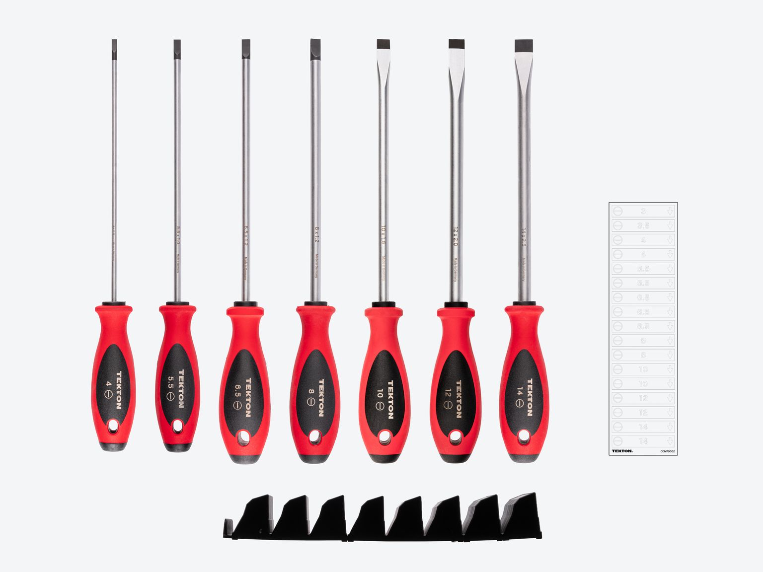 TEKTON Slotted Screwdriver Set with Modular Organizers - 8 Inch Shanks, 7-Piece (4 - 14 mm)
