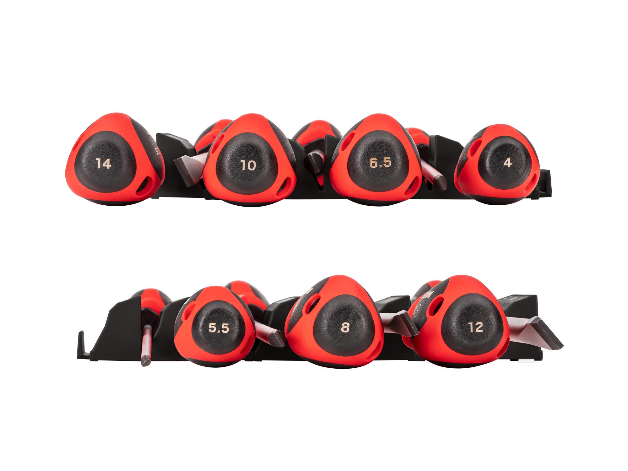 Side view of Tekton black 8 inch screwdriver set. Item #DWS90103