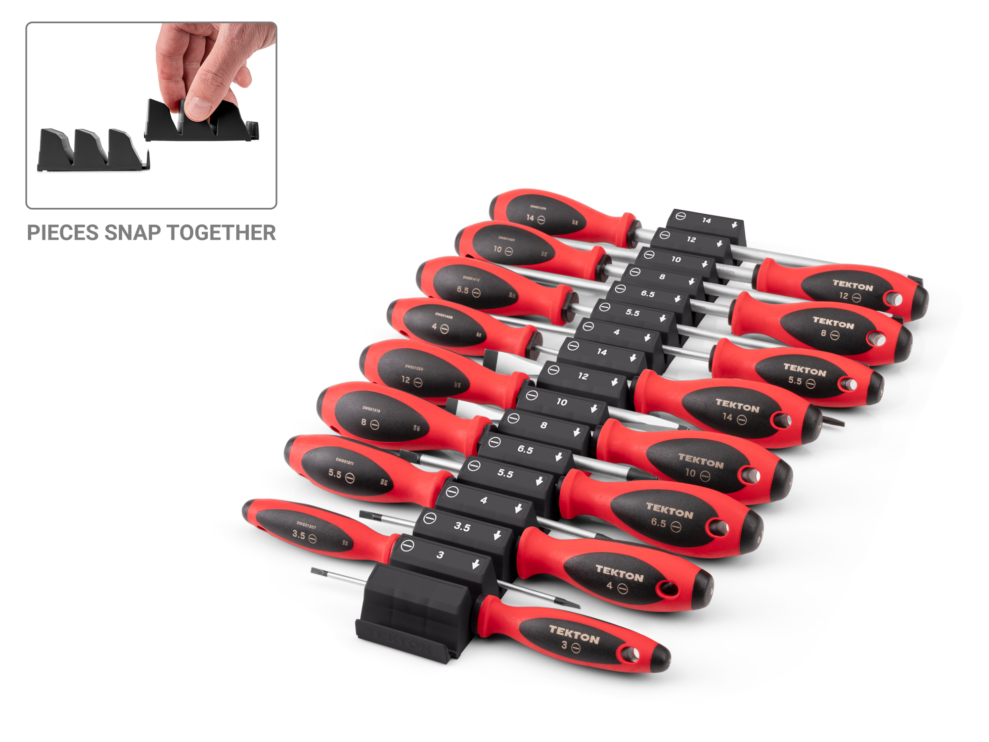 Slotted Screwdriver Set with Organizers, 16-Piece (3–14 mm) | TEKTON