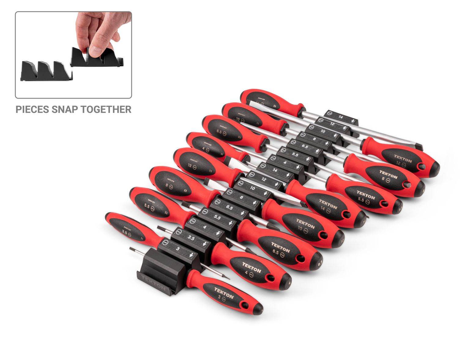 TEKTON Slotted Screwdriver Set with Modular Organizers - 4, 8 Inch Shanks, 16-Piece (3 - 14 mm)
