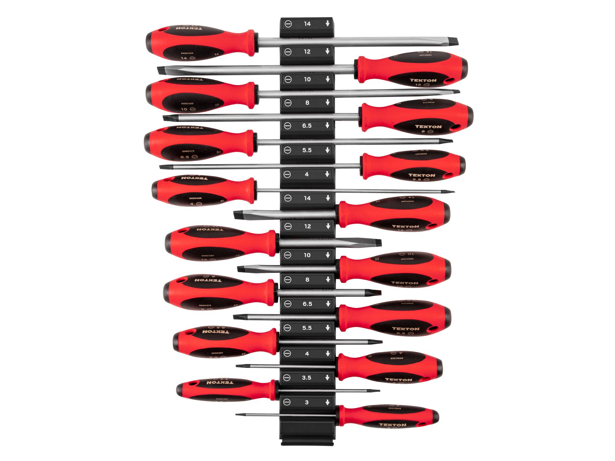Front view of Tekton black 4, 8 inch screwdriver set. Item #DWS90104