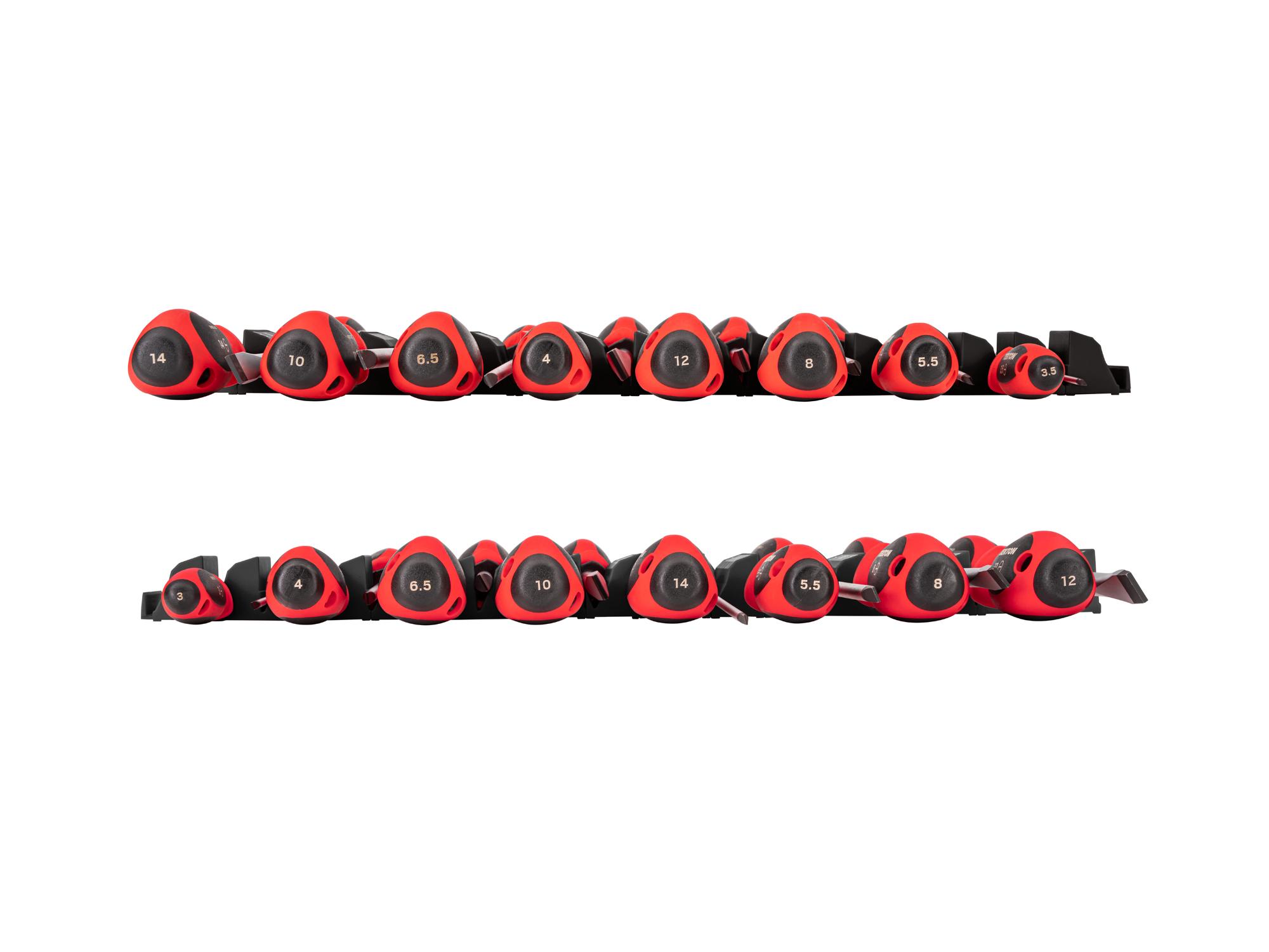 Side view of Tekton black 4, 8 inch screwdriver set. Item #DWS90104