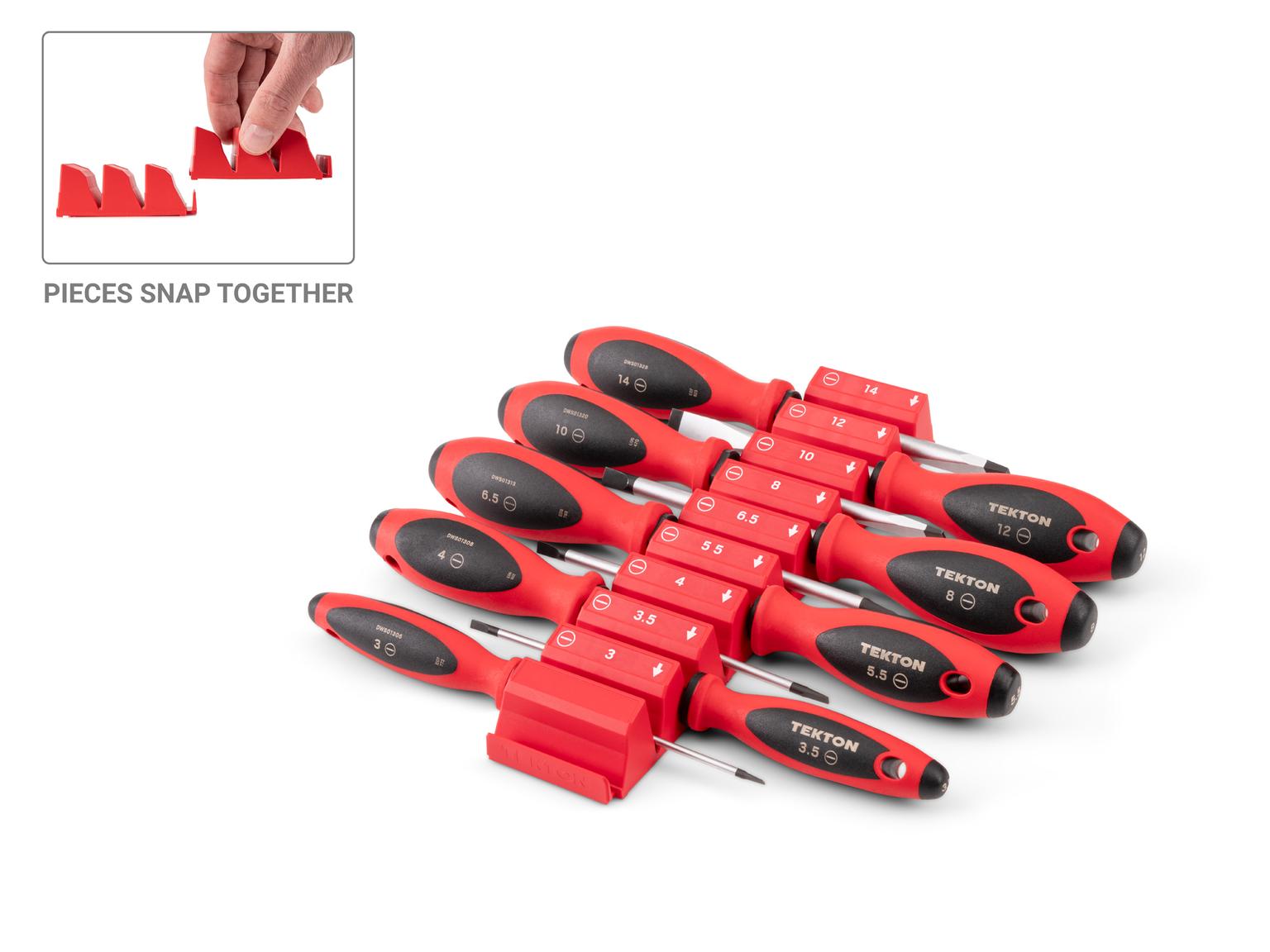 TEKTON Slotted Screwdriver Set with Red Modular Organizers - 4 Inch Shanks, 9-Piece (3 -14 mm)