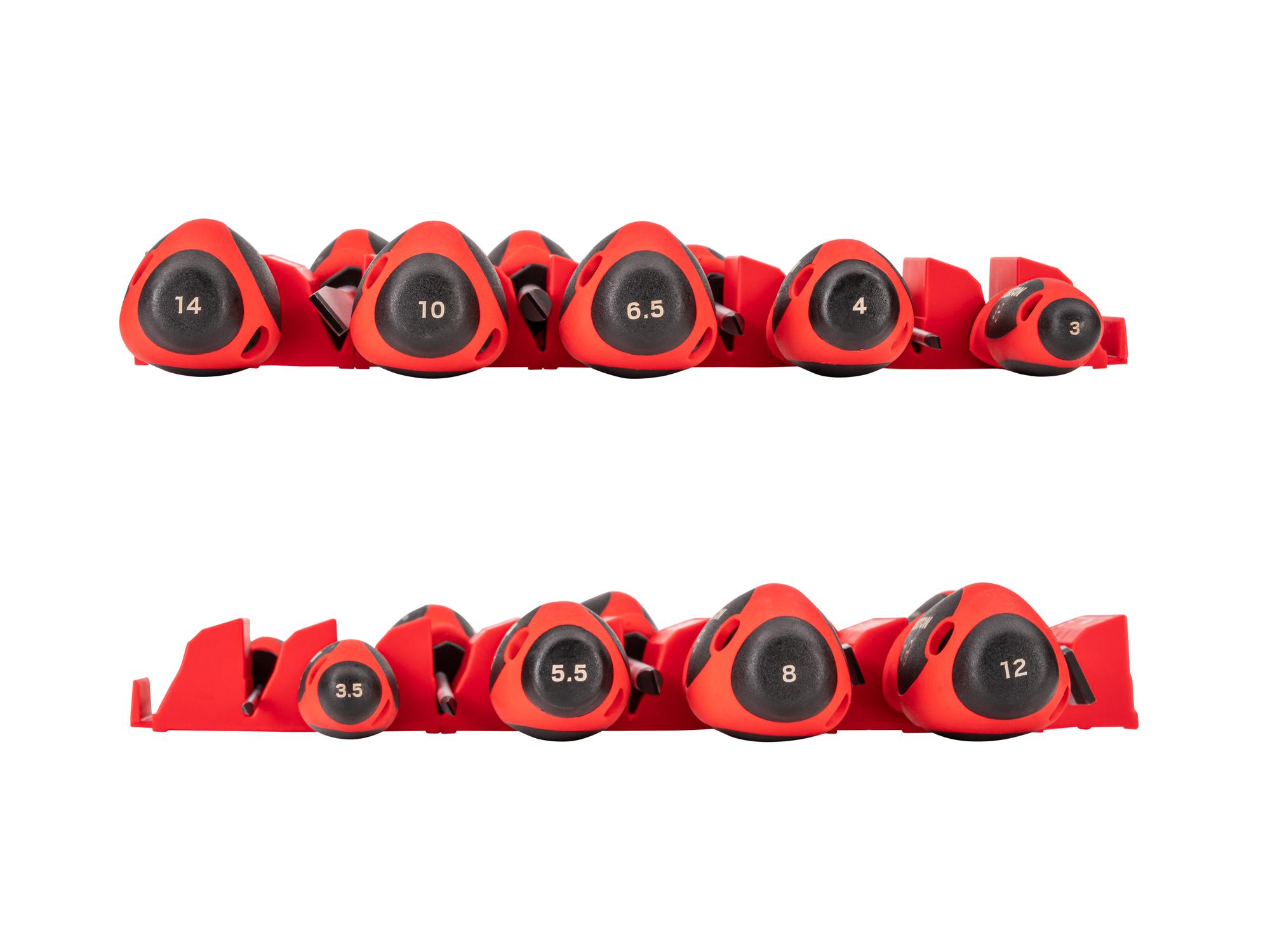 TEKTON Slotted Screwdriver Set with Red Modular Organizers - 4 Inch Shanks, 9-Piece (3 -14 mm)
