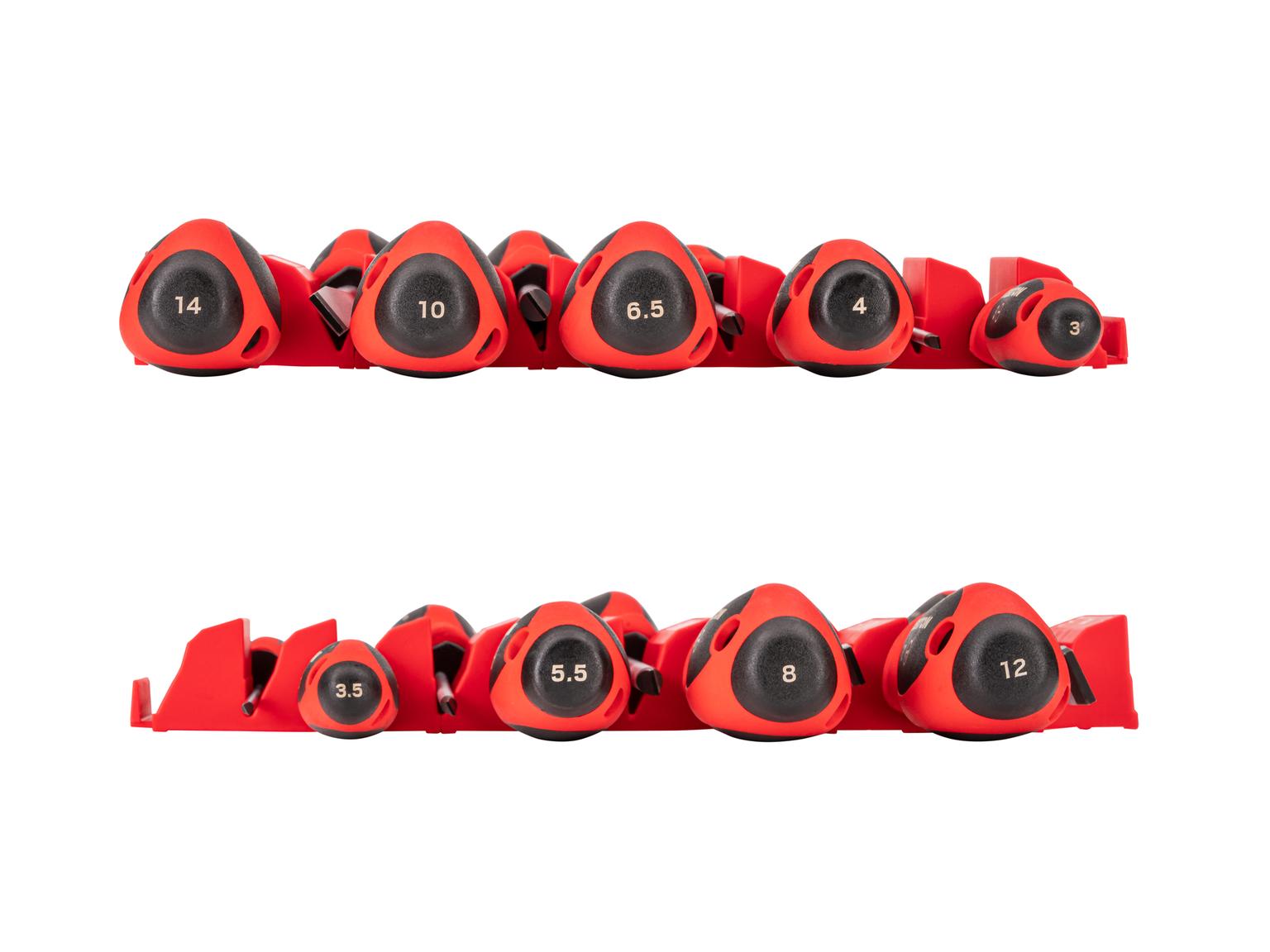 TEKTON Slotted Screwdriver Set with Red Modular Organizers - 4 Inch Shanks, 9-Piece (3 -14 mm)