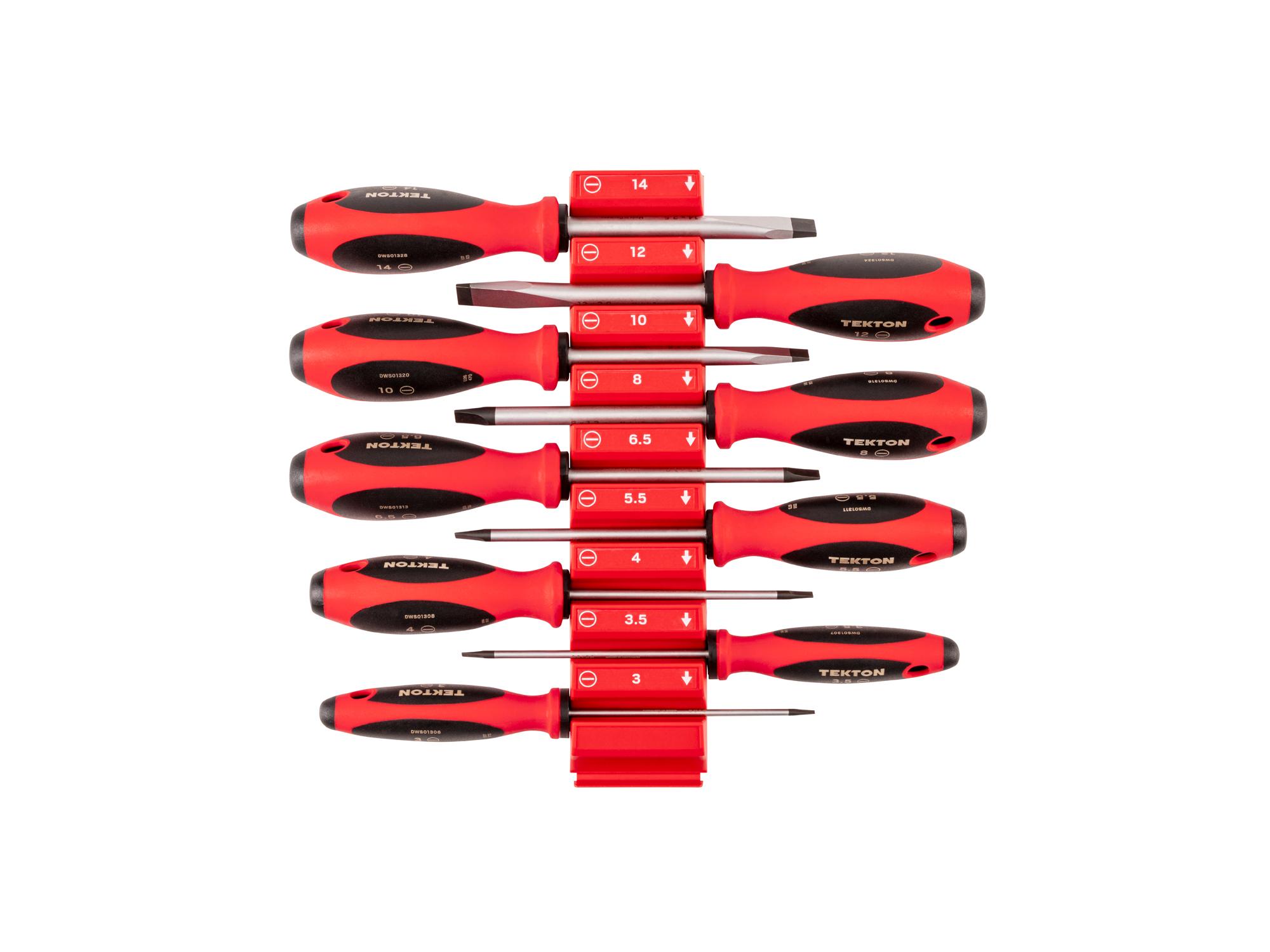 TEKTON Slotted Screwdriver Set with Red Modular Organizers - 4 Inch Shanks, 9-Piece (3 -14 mm)