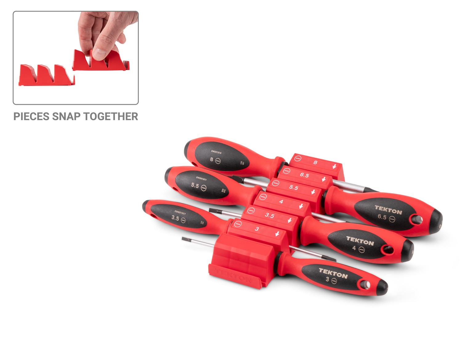 TEKTON Slotted Screwdriver Set with Red Modular Organizers - 4 Inch Shanks, 6-Piece (3 - 8 mm)