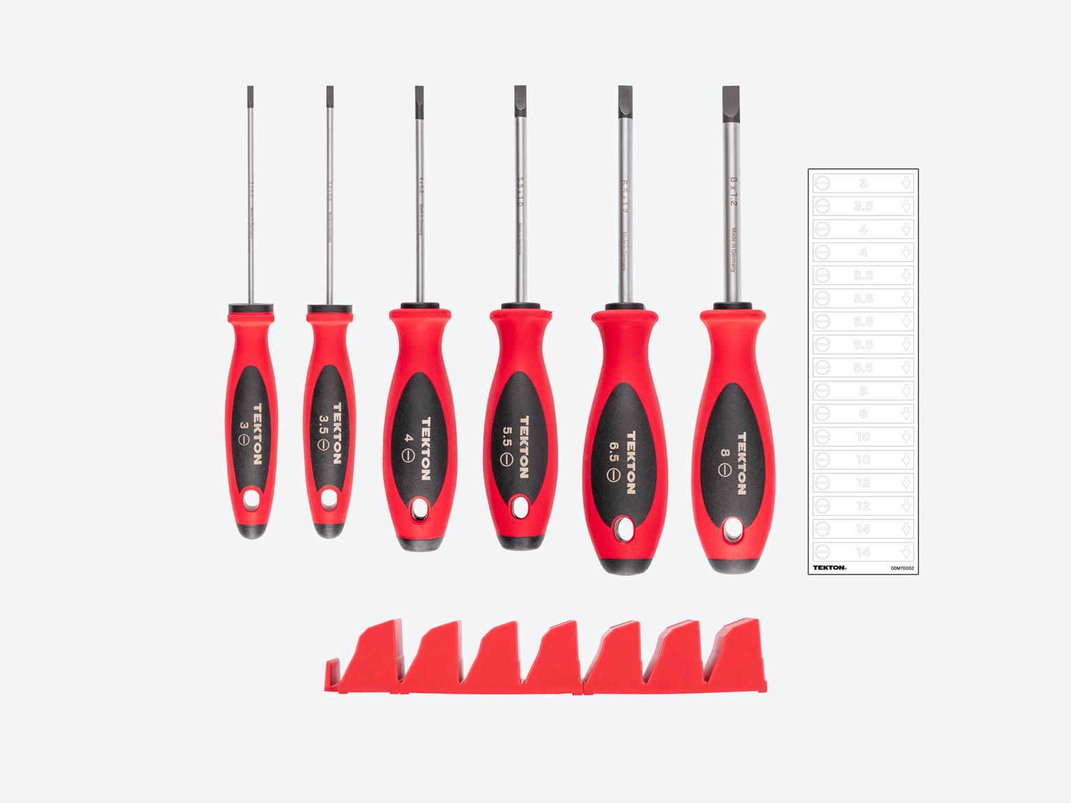 TEKTON Slotted Screwdriver Set with Red Modular Organizers - 4 Inch Shanks, 6-Piece (3 - 8 mm)