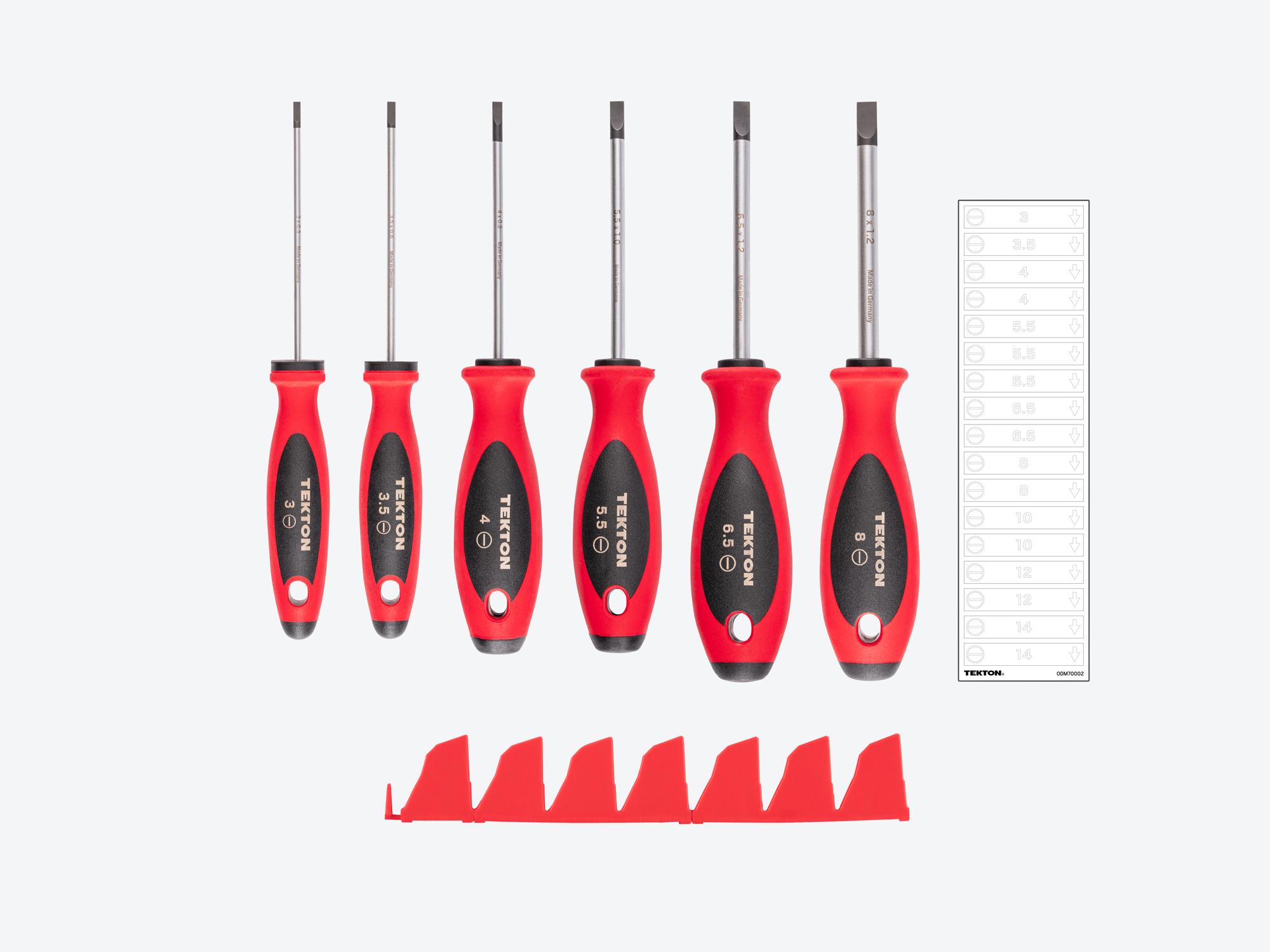 TEKTON Slotted Screwdriver Set with Red Modular Organizers - 4 Inch Shanks, 6-Piece (3 - 8 mm)
