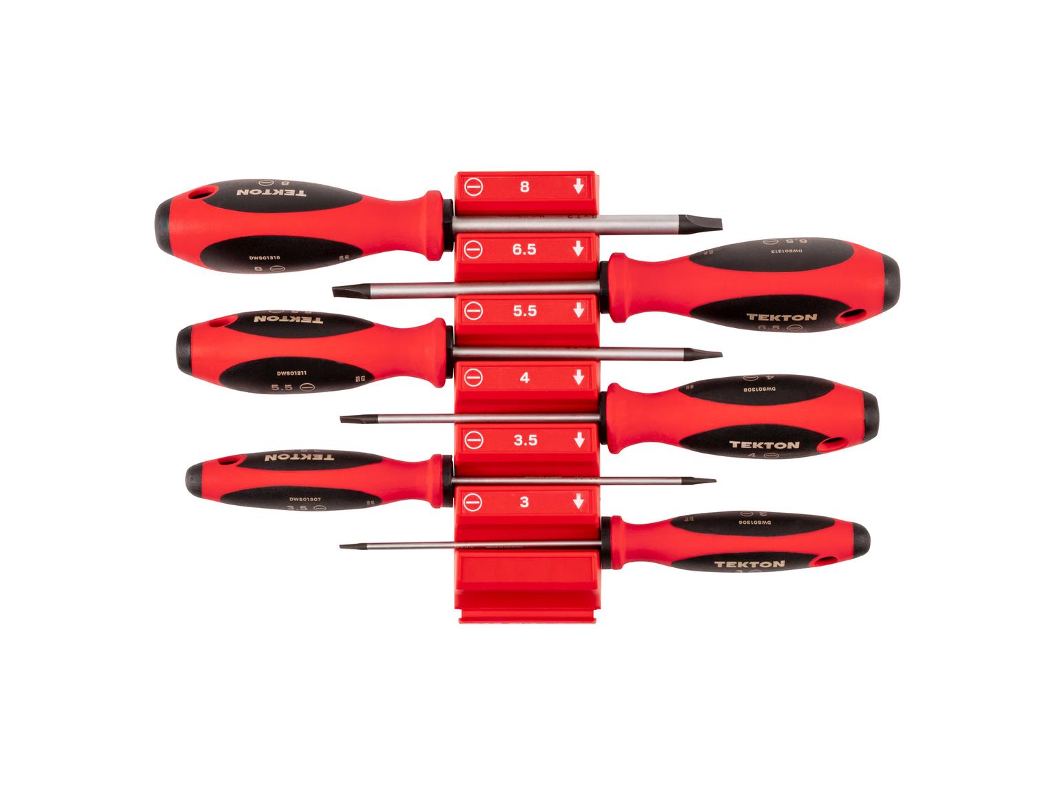 TEKTON Slotted Screwdriver Set with Red Modular Organizers - 4 Inch Shanks, 6-Piece (3 - 8 mm)
